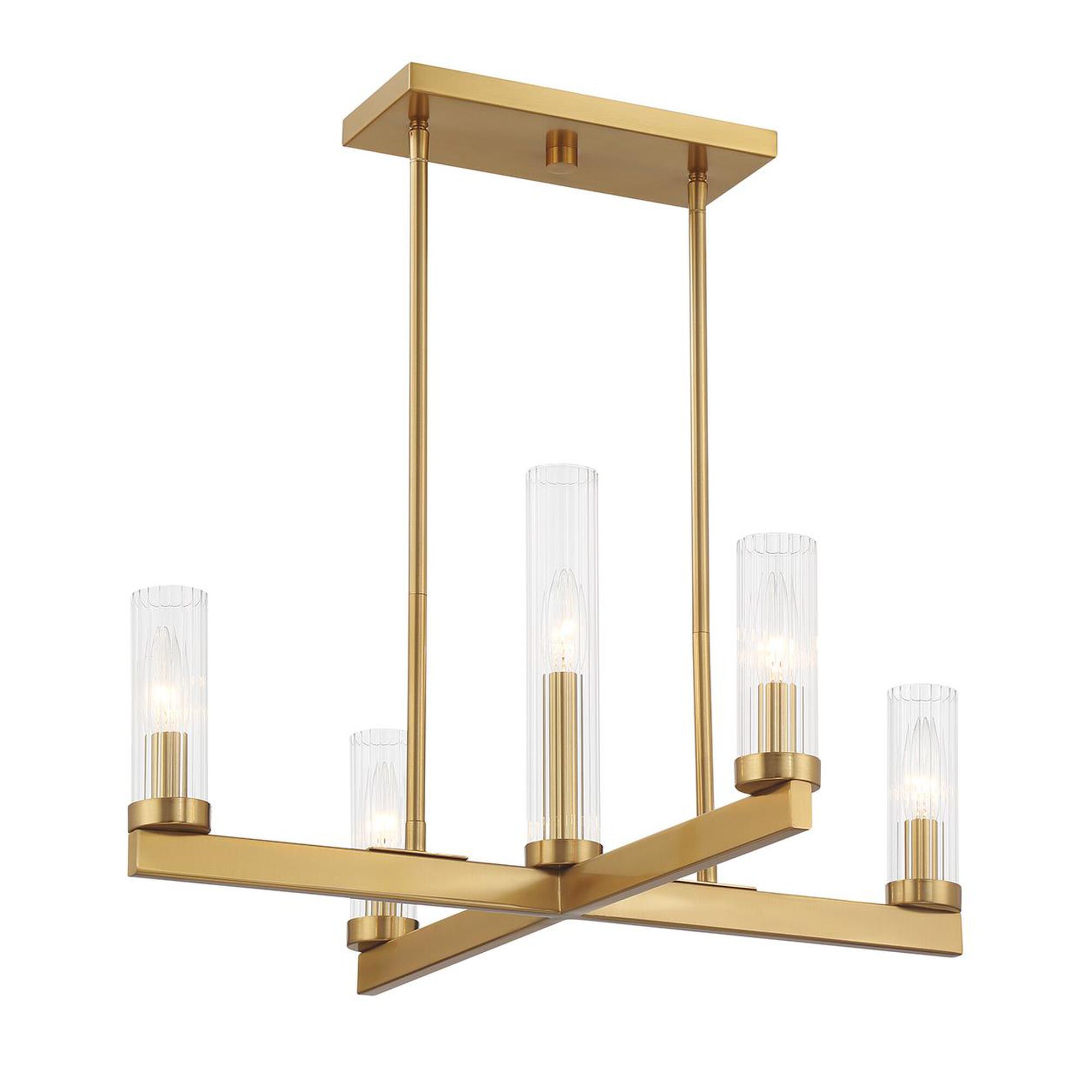 Shown in Warm Brass finish and Clear Ribbed glass