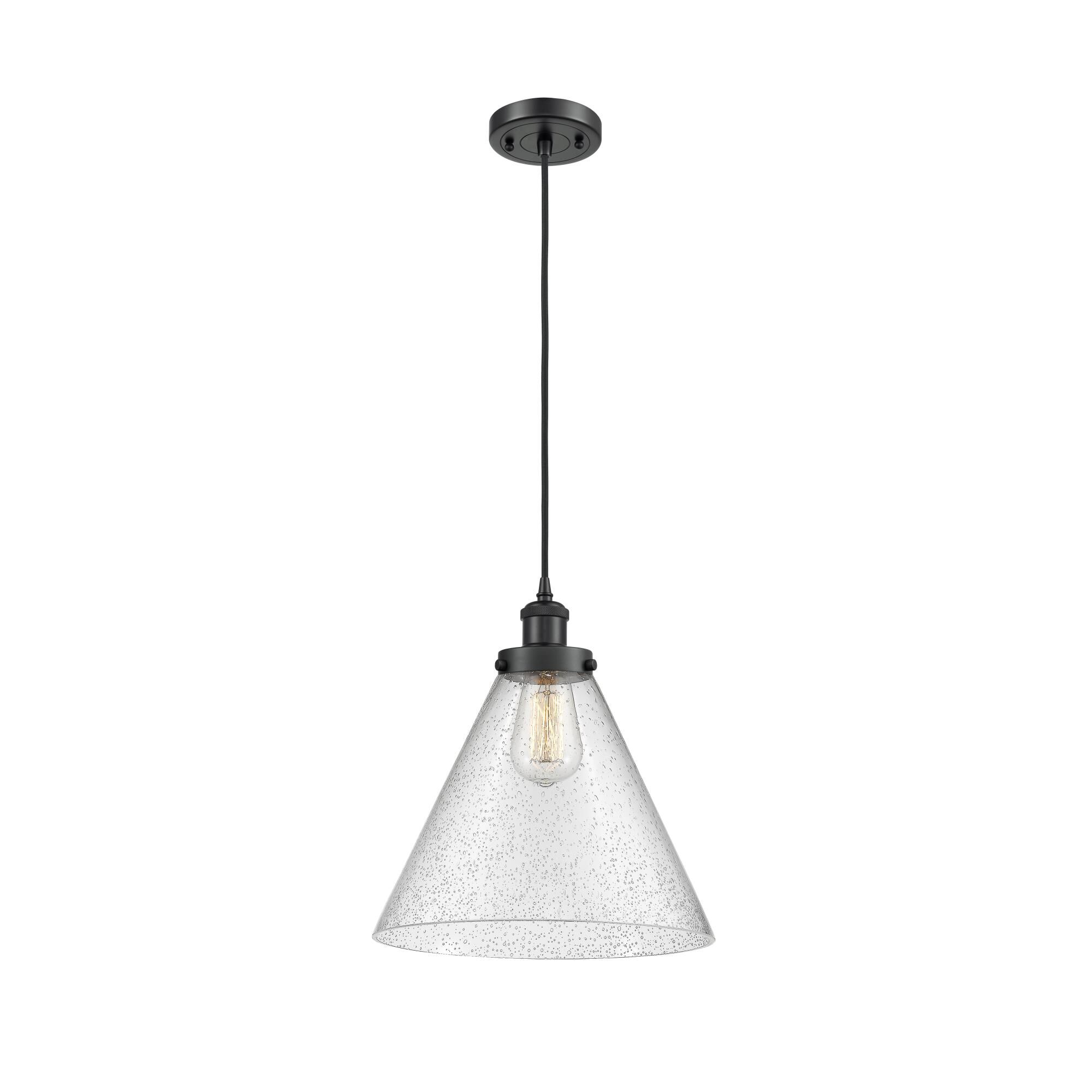 Shown in Matte Black finish and Seedy Large Cone glass and None shade