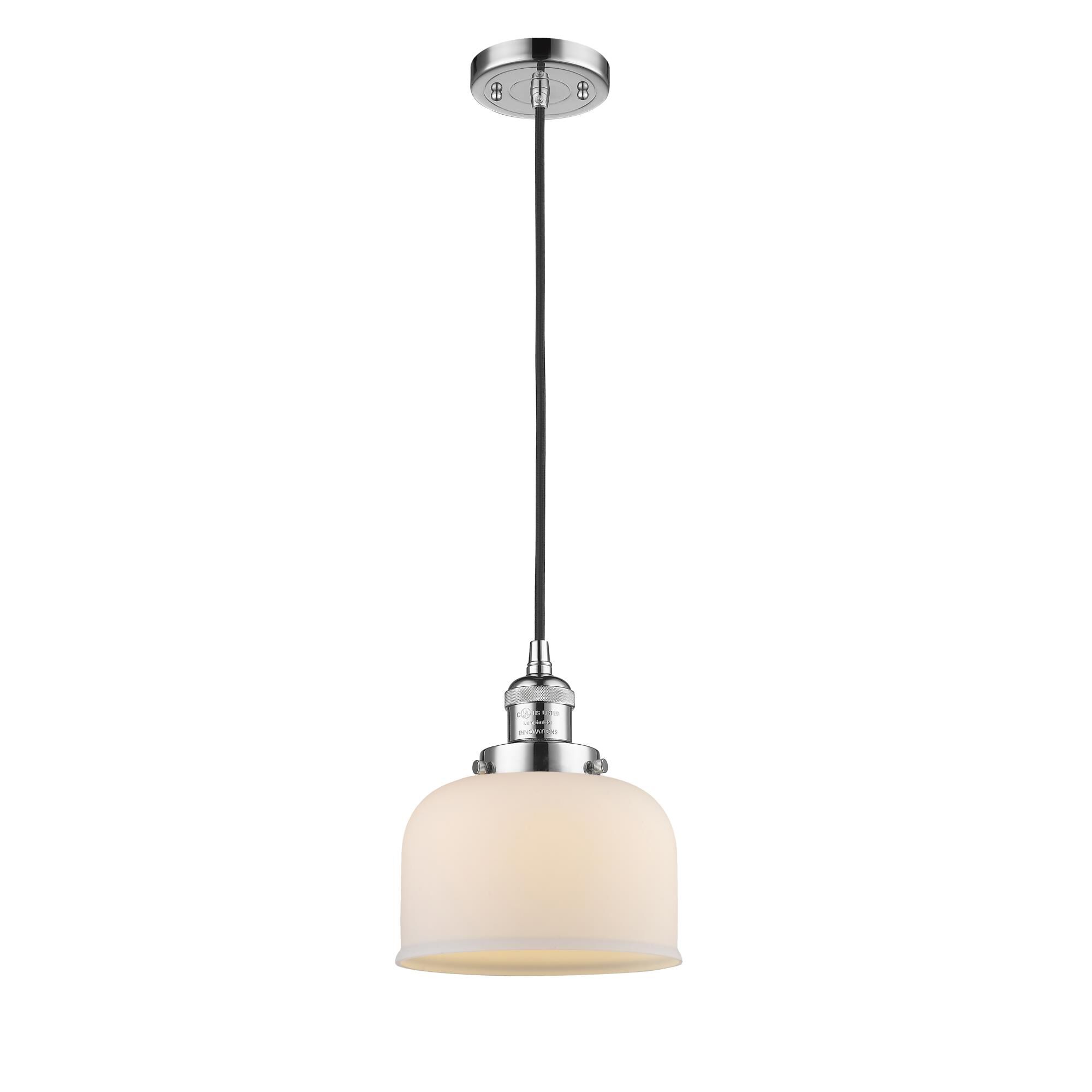 Shown in Polished Chrome finish and Matte White Cased Large Bell glass and Cord accent