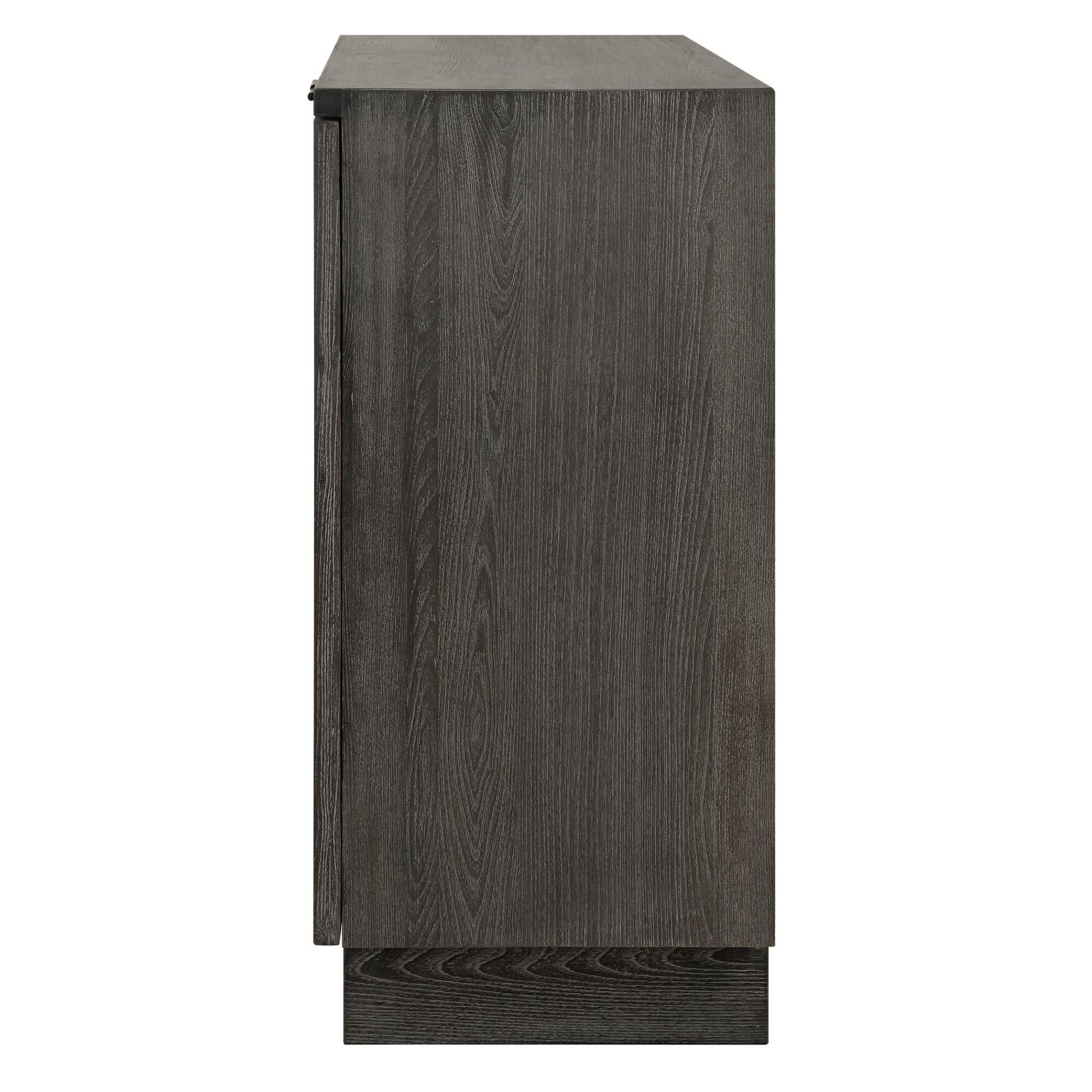 Shown in A Two Door Cabinet Featuring A Striking Carved Circular Design, Constructed From Solid Elm And Elm V finish