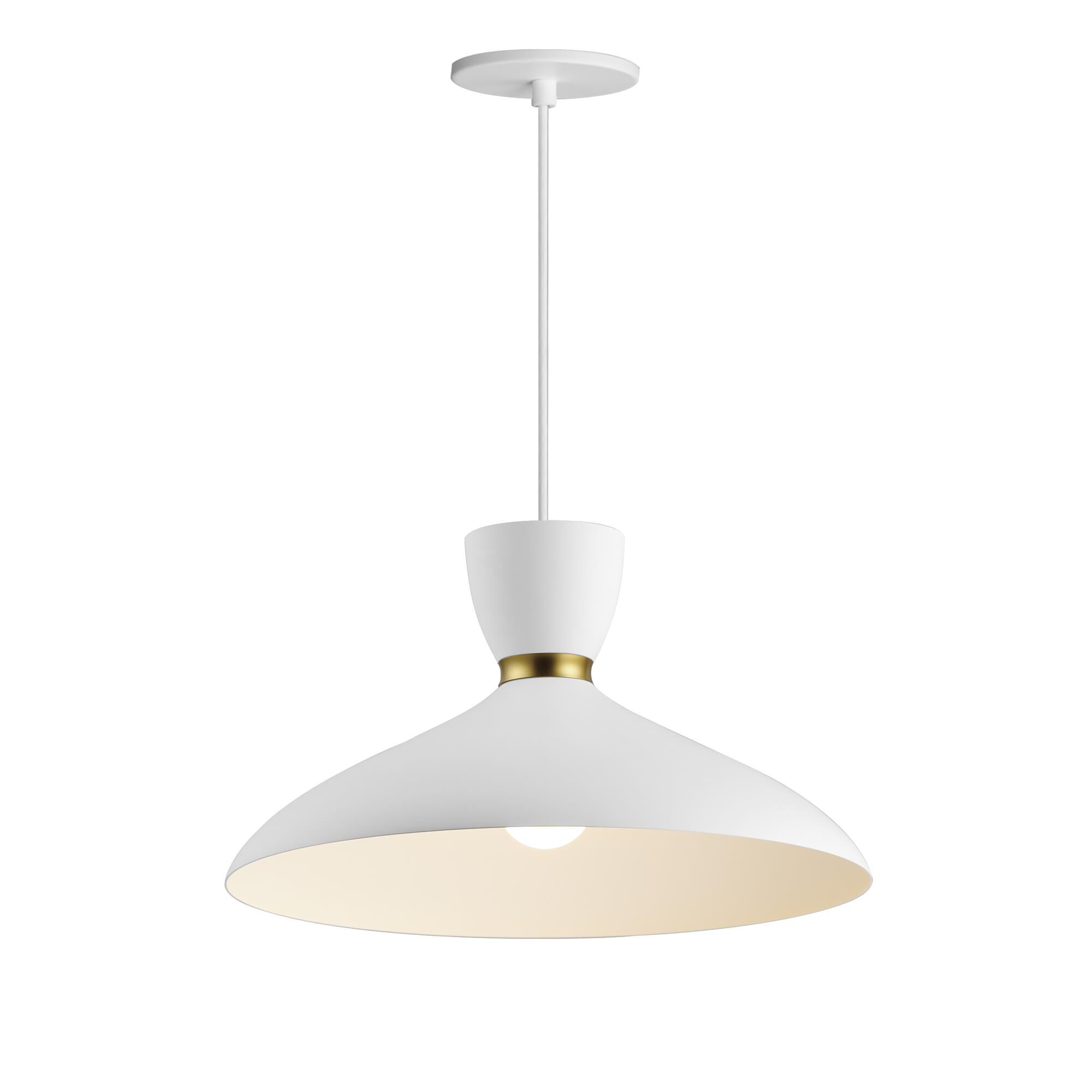 Shown in White/Satin Brass finish and Alumimum shade