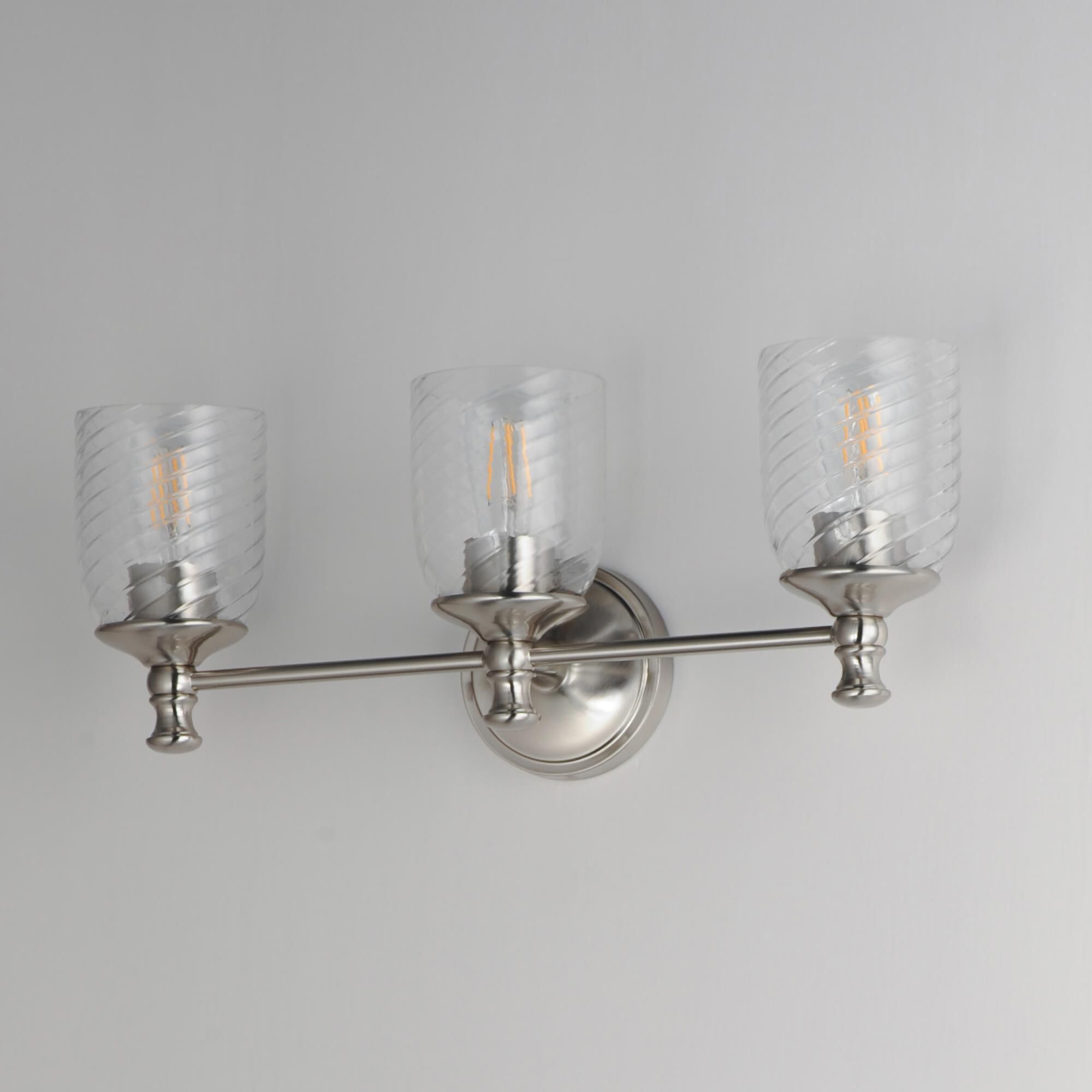 Shown in Satin Nickel finish and Clear Ribbed glass and Glass shade