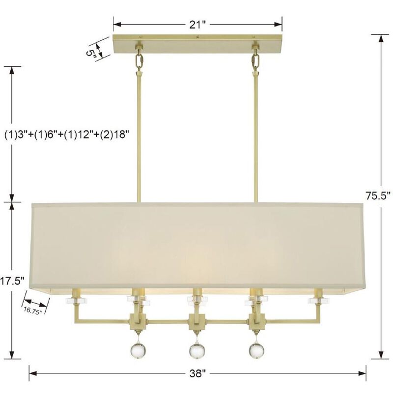 Paxton 38 Inch 8 Light Linear Suspension Light by Crystorama