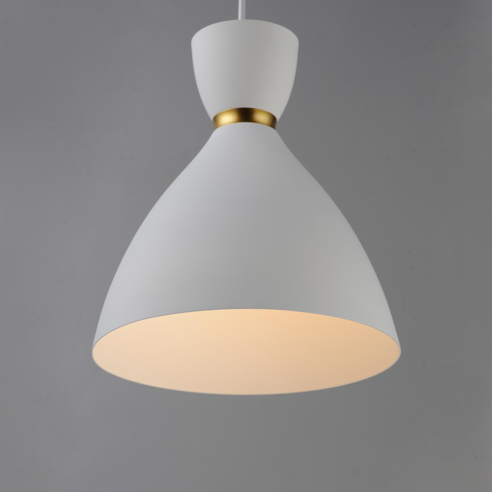 Shown in White/Satin Brass finish and Alumimum shade