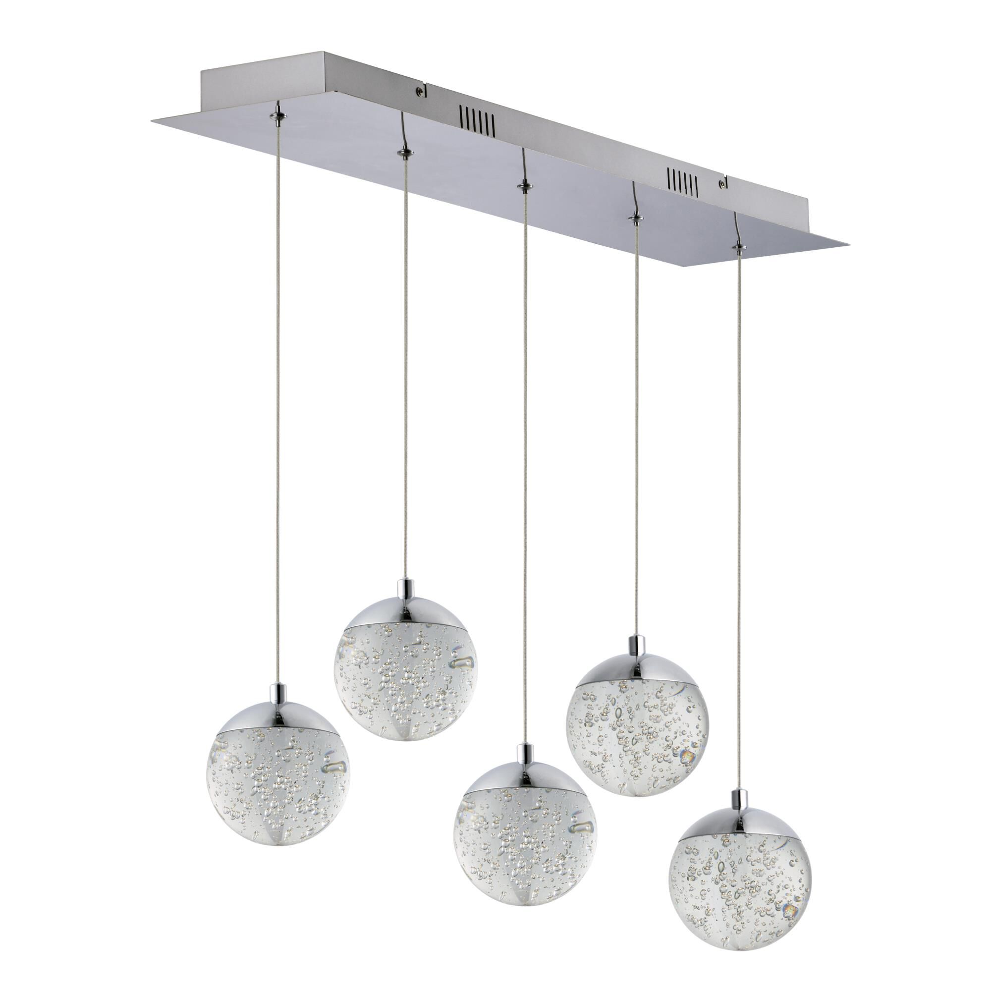 Shown in Polished Chrome finish and Bubble glass and Crystal shade 