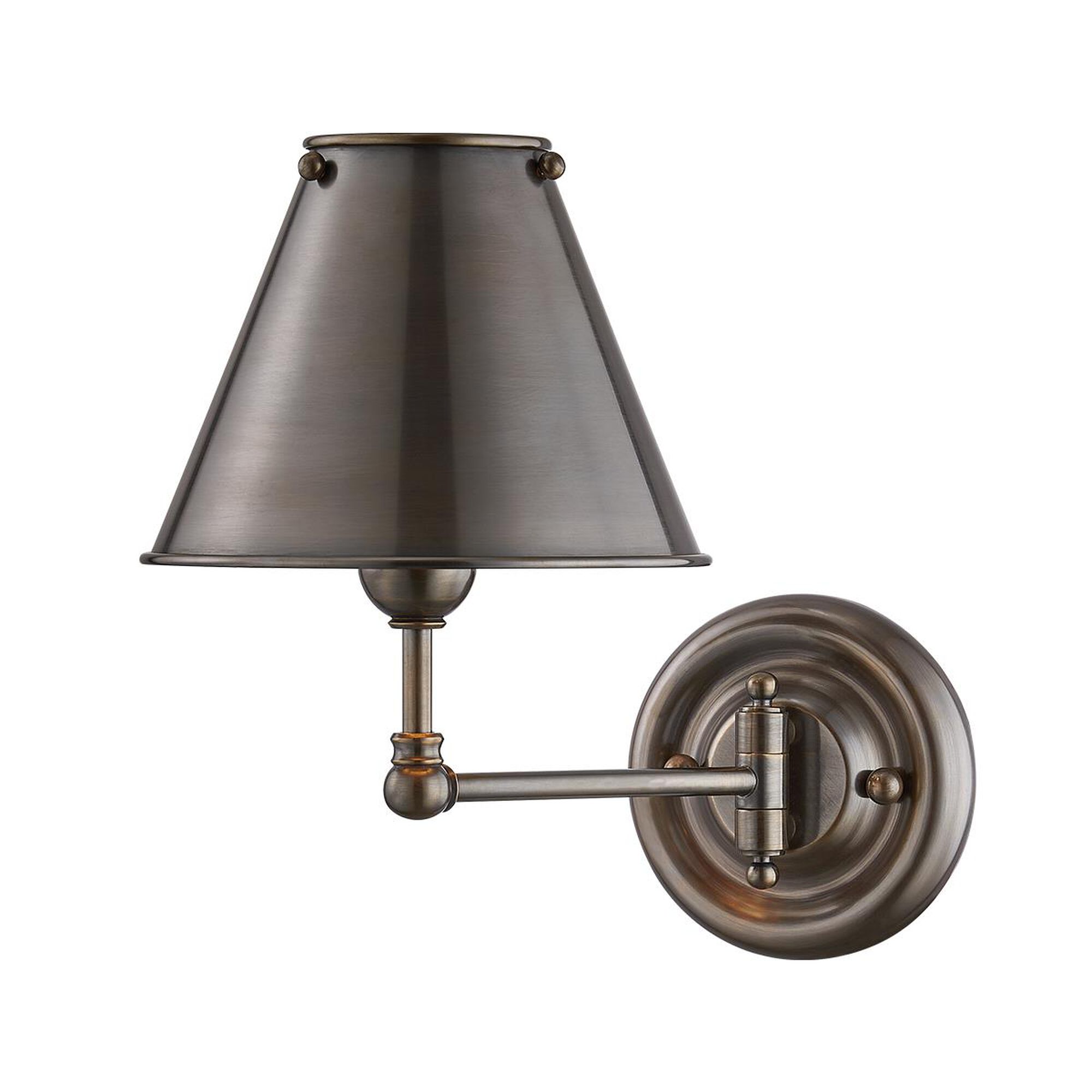 Shown in Distressed Bronze finish and Brass shade