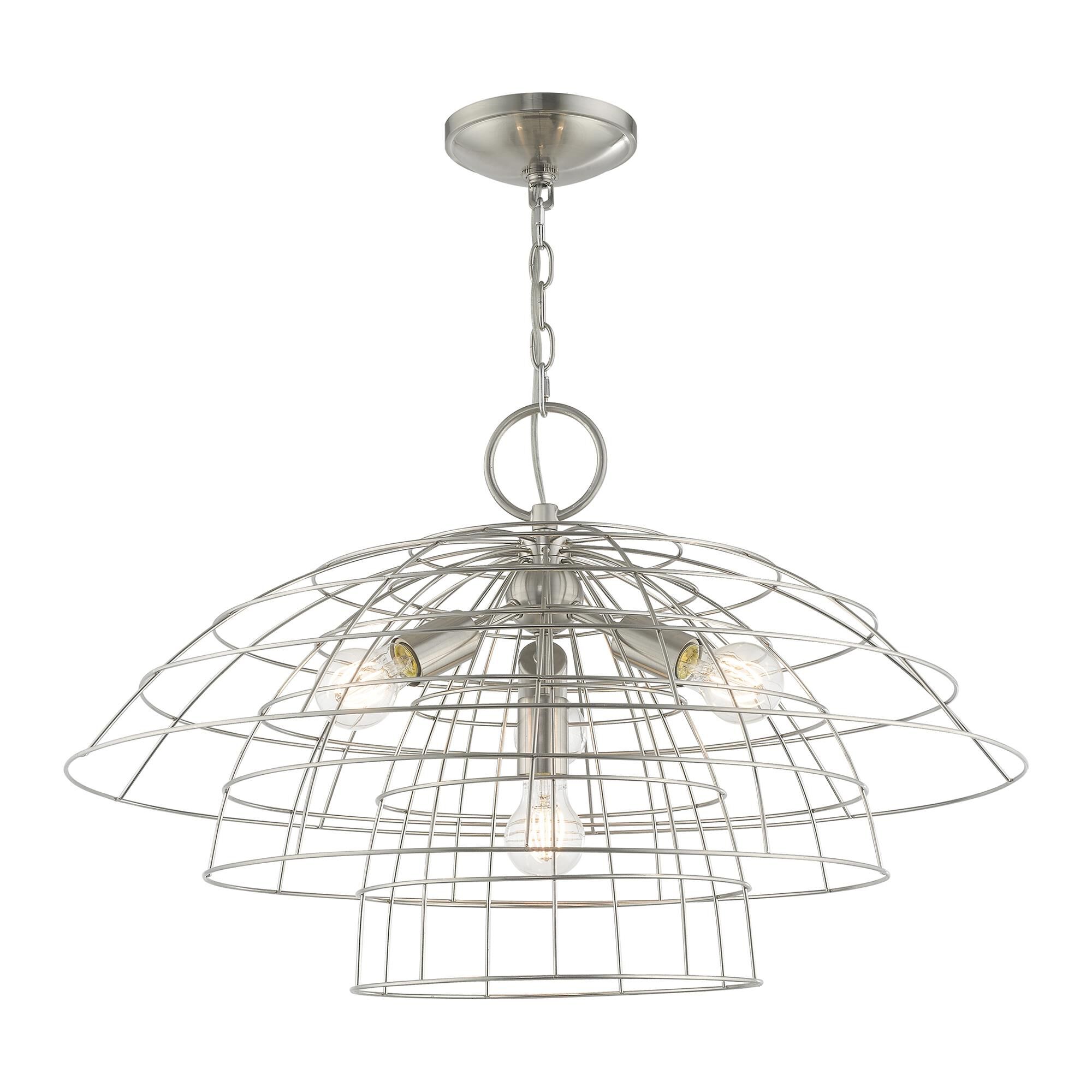 Shown in Brushed Nickel finish and Brushed Nickel Hand Crafted Steel Wire Cage shade