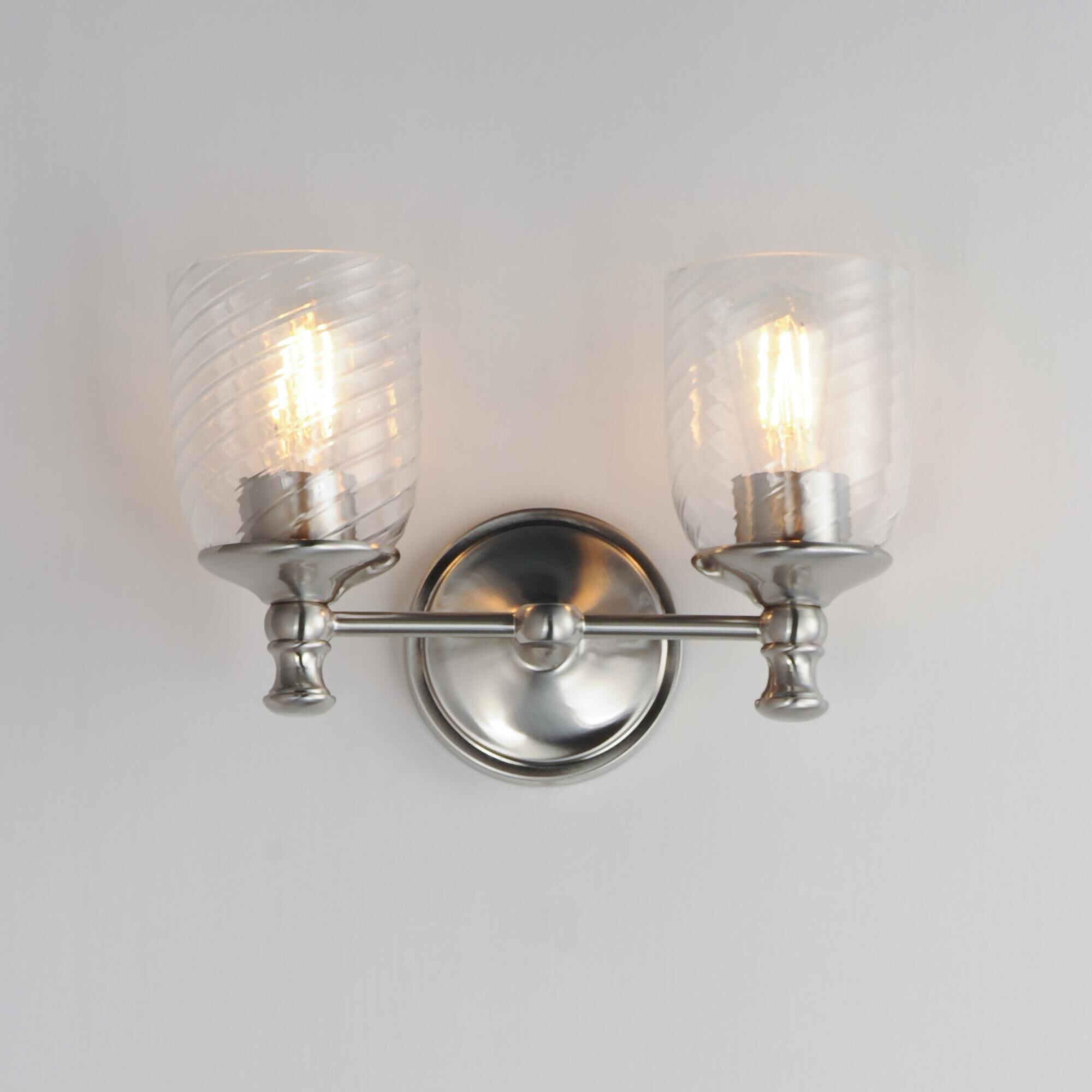 Shown in Satin Nickel finish and Clear Ribbed glass and Glass shade