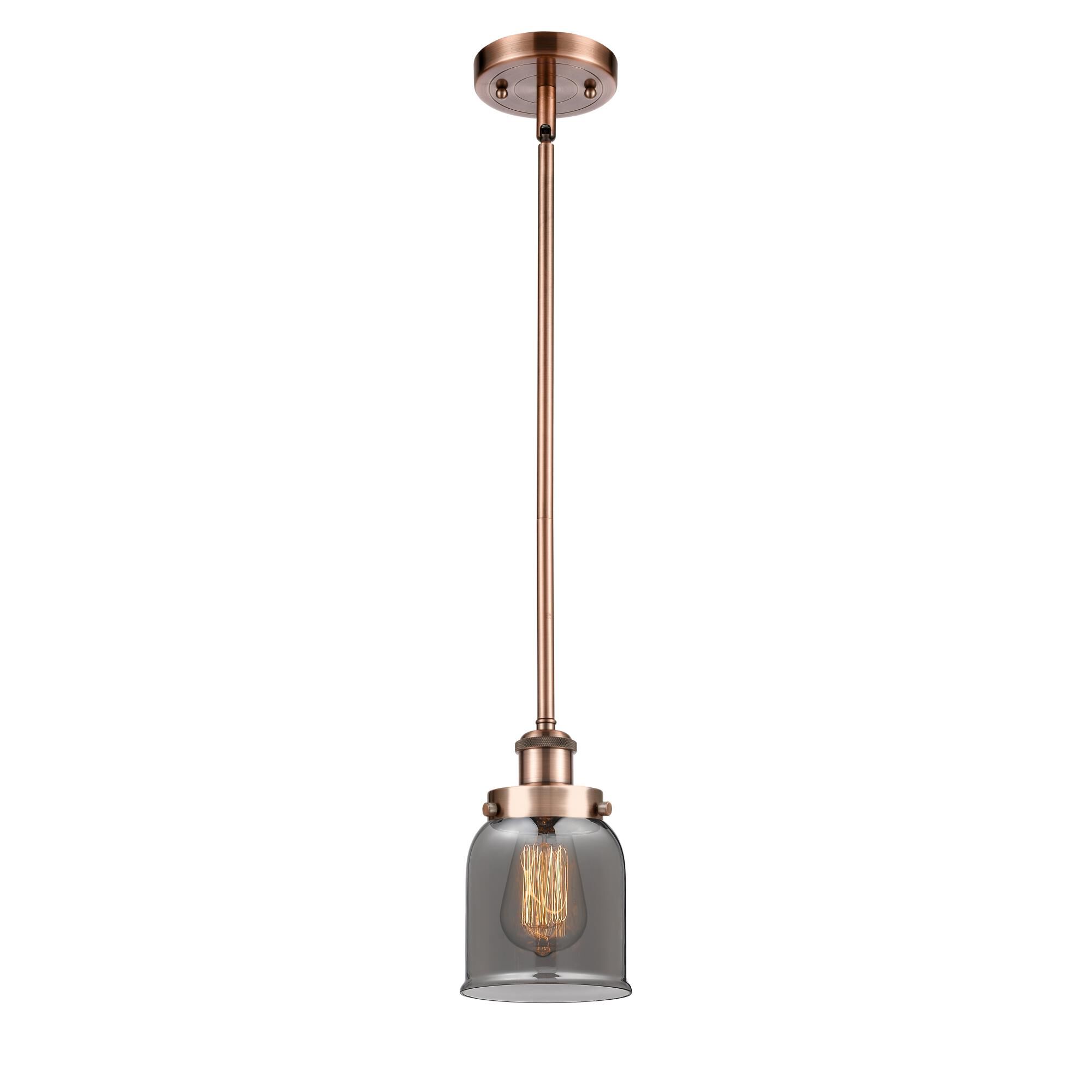 Shown in Antique Copper finish and Plated Smoke Small Bell glass