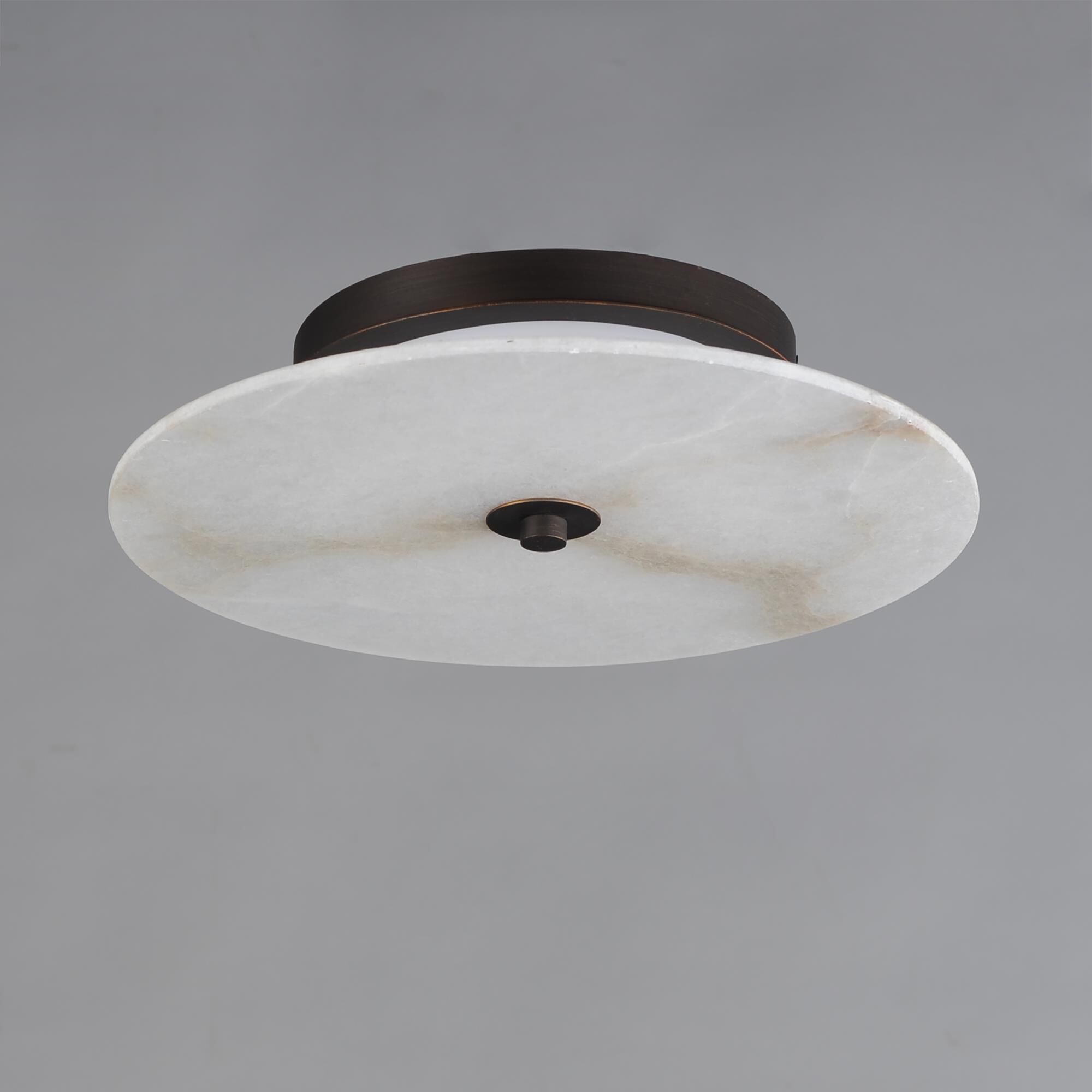 Shown in Dark Bronze finish and White Alabaster glass and Alabas Marble shade