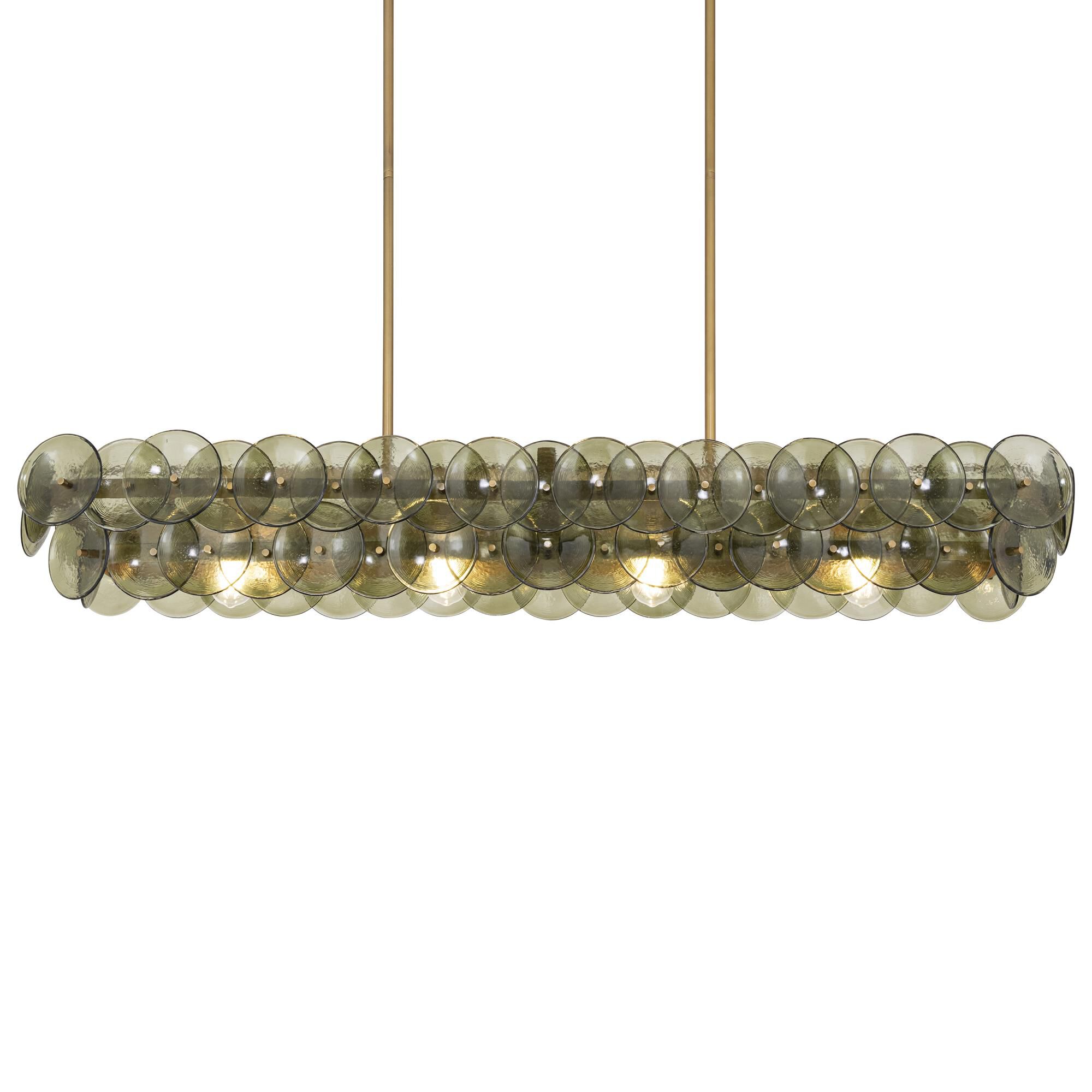 Shown in Weathered Brass finish and Green Vintage glass and Recycled Glass shade