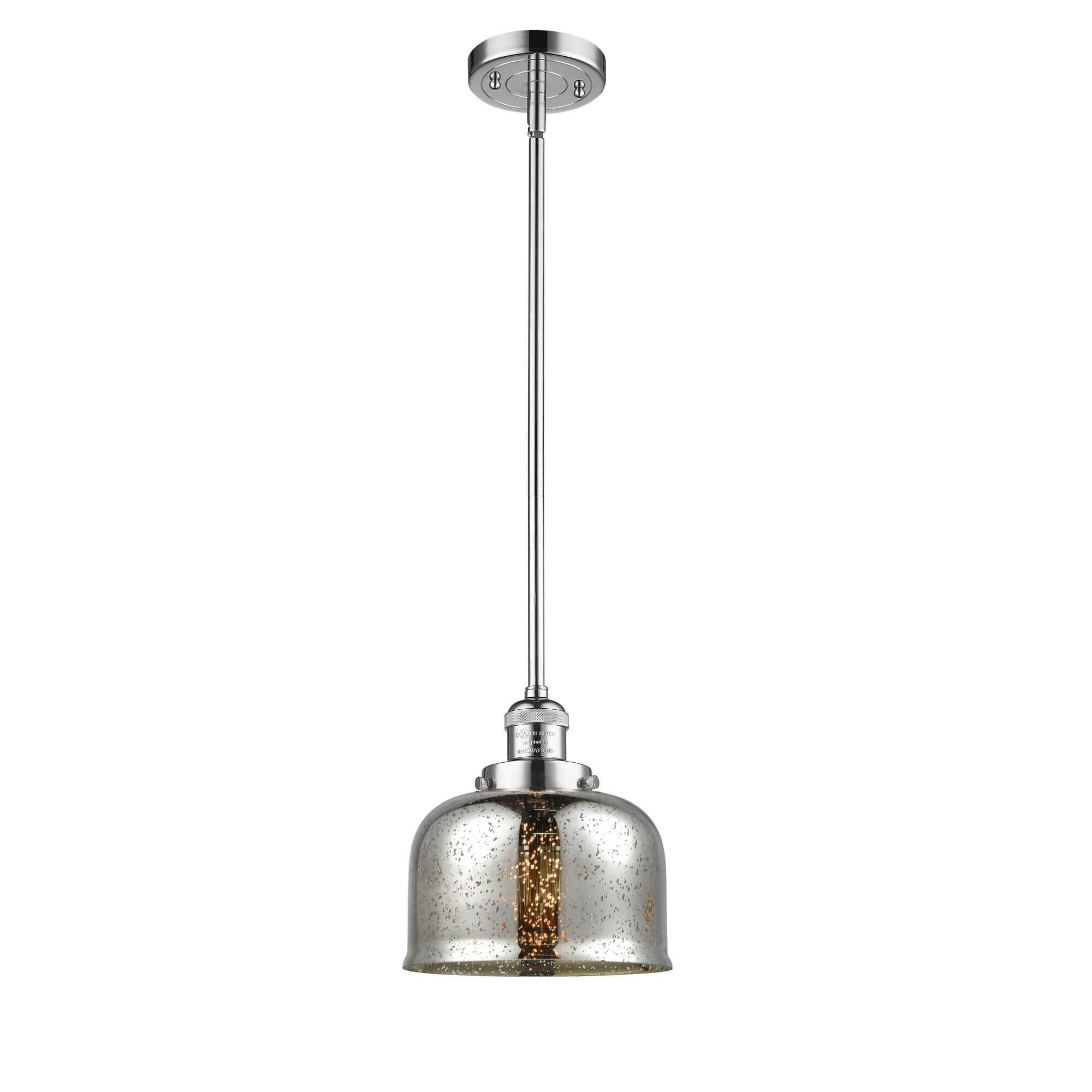 Shown in Polished Chrome finish and Silver Plated Mercury Large Bell glass and Stem accent