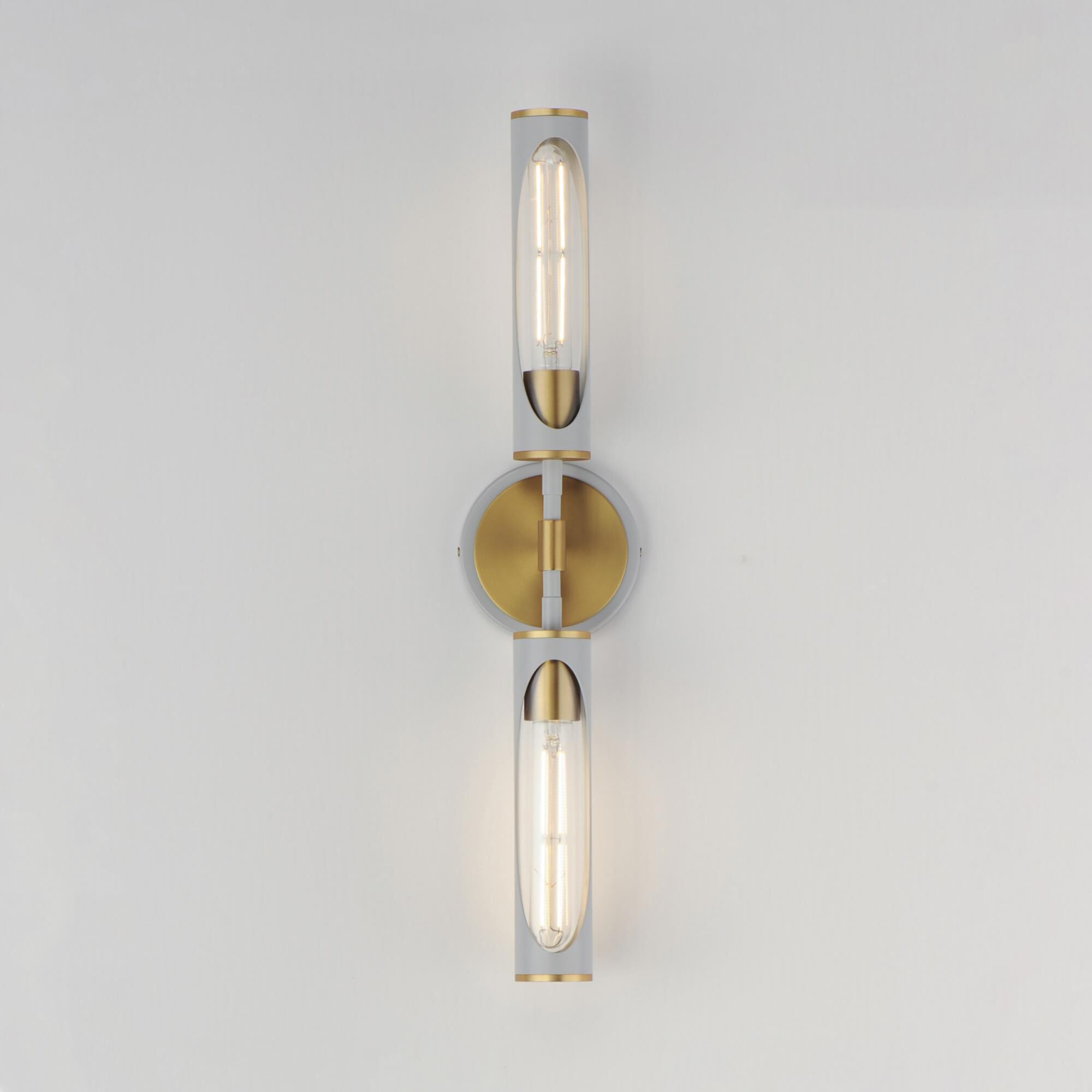 Shown in Light French Gray / Natural Aged Brass finish and Clear glass and Glass shade