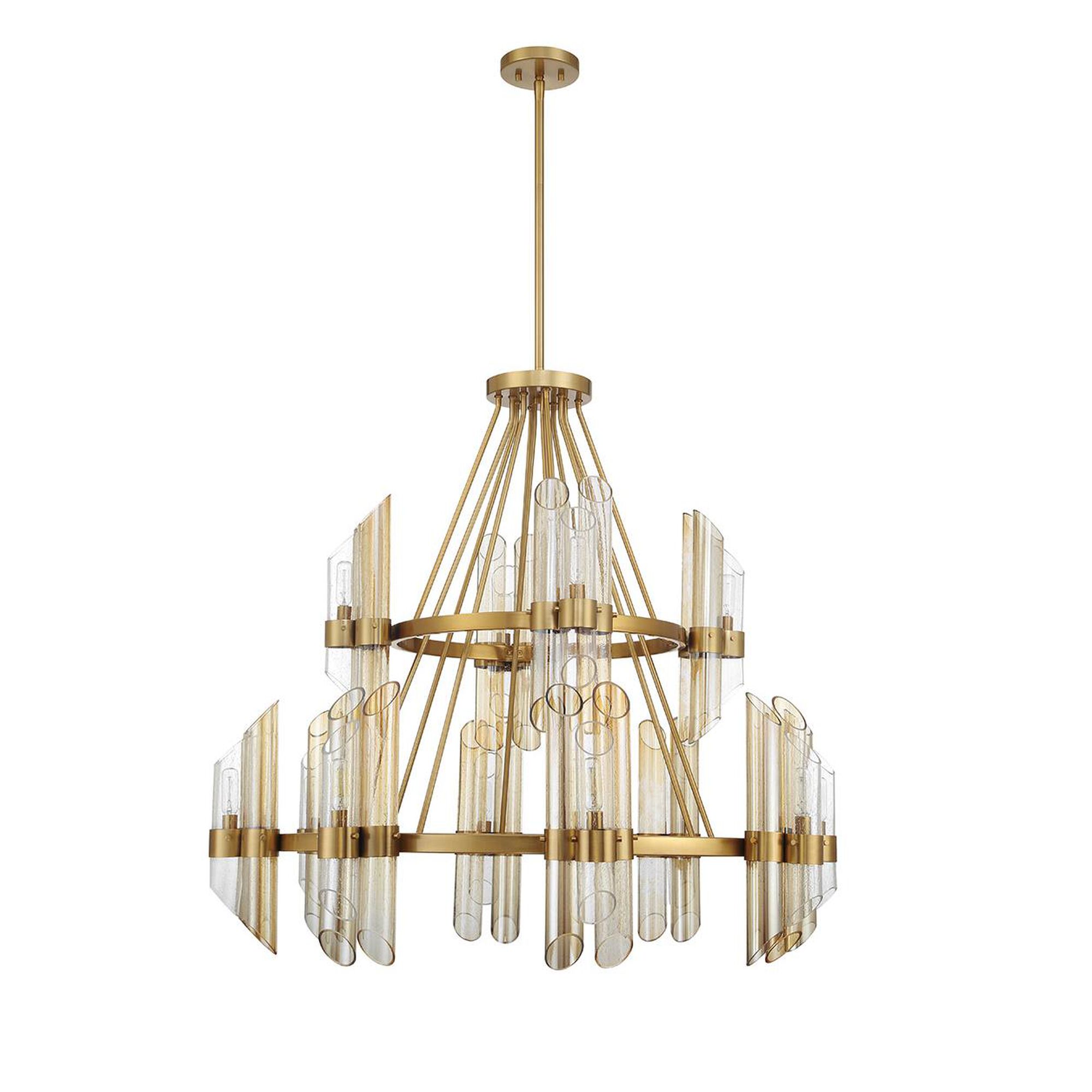 Shown in Warm Brass finish and Clear, Champagne And Smoked glass