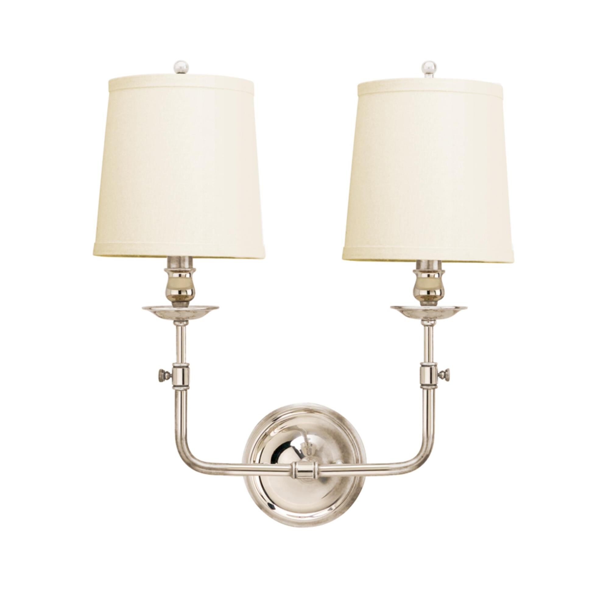 Shown in Polished Nickel finish and Off White Linen shade