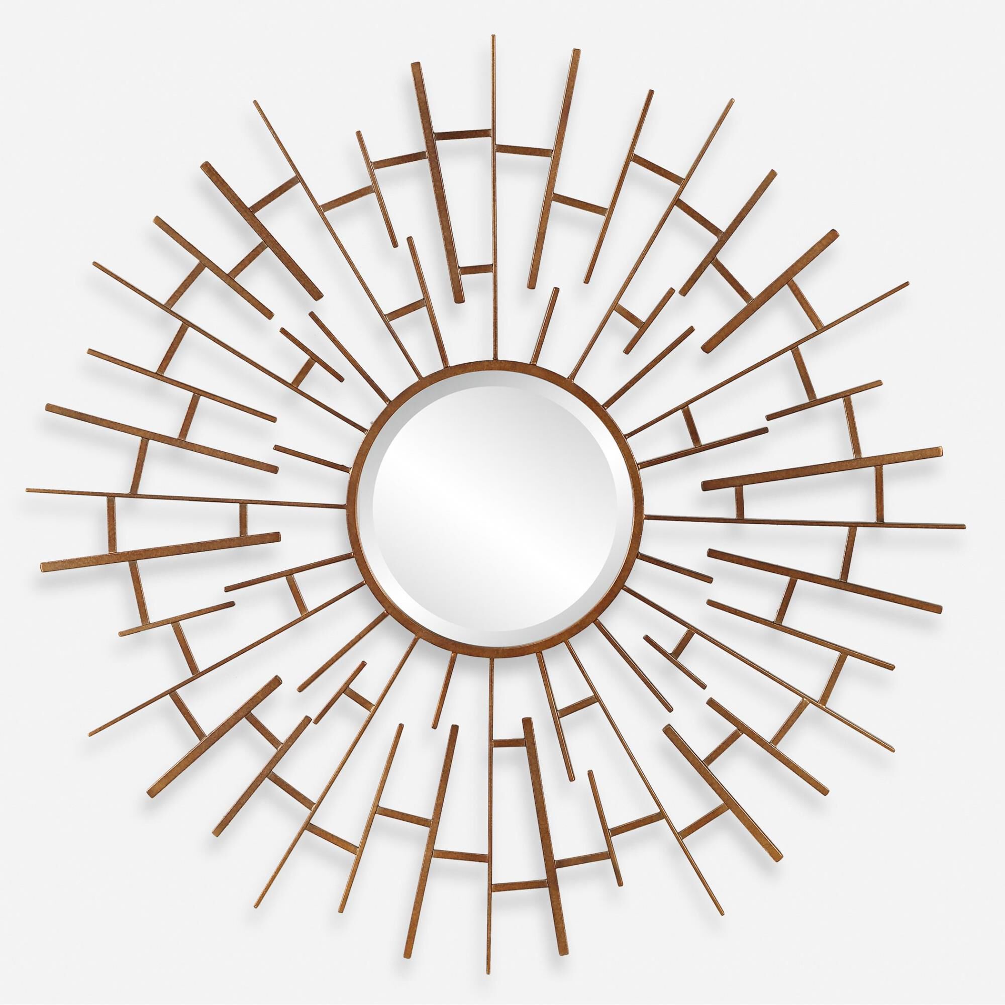 Shown in Framed By A Unique Maze Of Interlocking Iron Rods In Alternating Sizes, The Tangled Round Mirror Is  finish