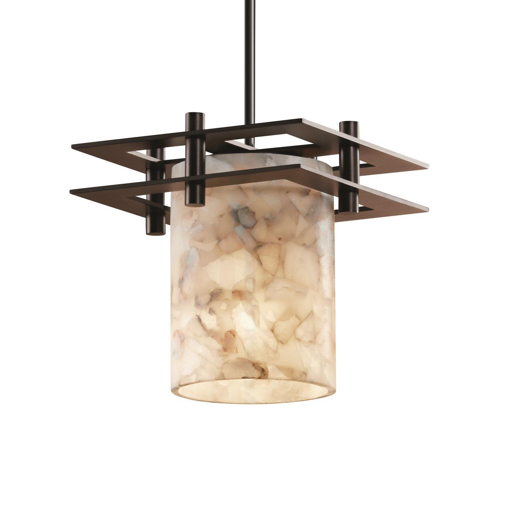 Shown in Dark Bronze finish and Shaved Alabaster Rocks Cast Into Resin glass and Cylinder with Flat Rim accent