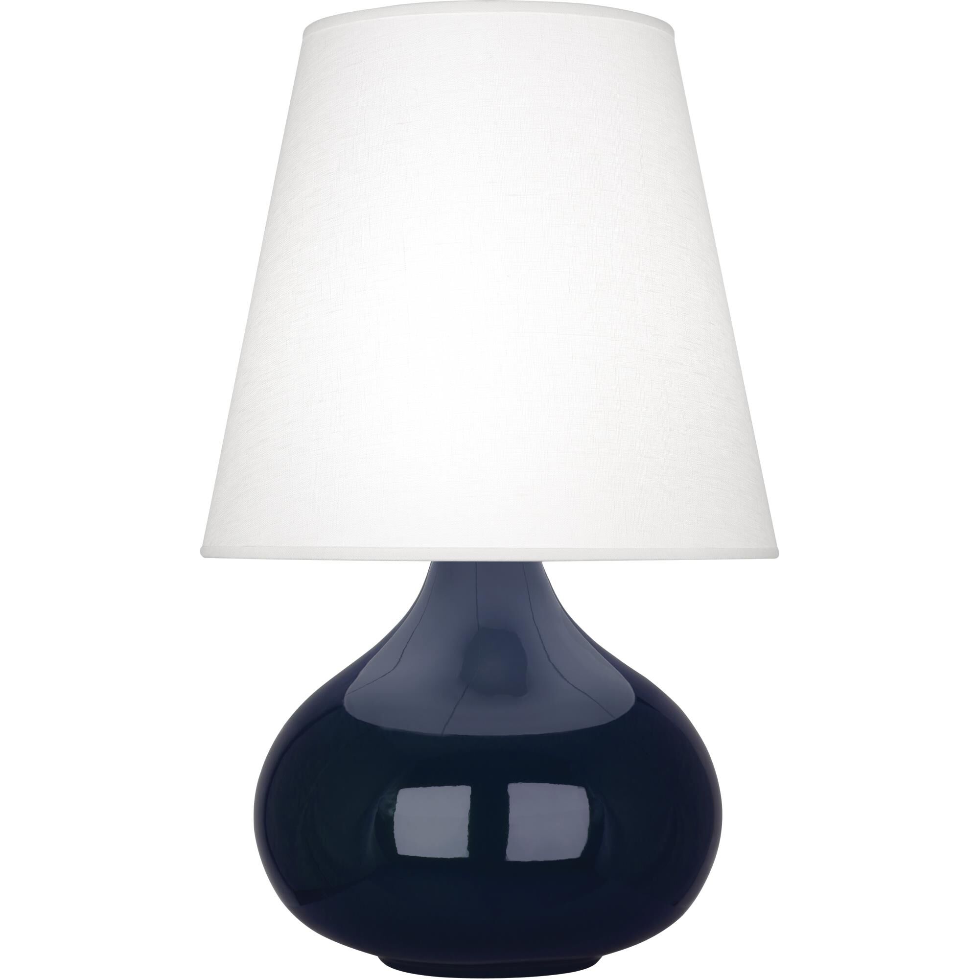 Shown in Midnight Blue Glazed Ceramic finish and Oyster Linen shade