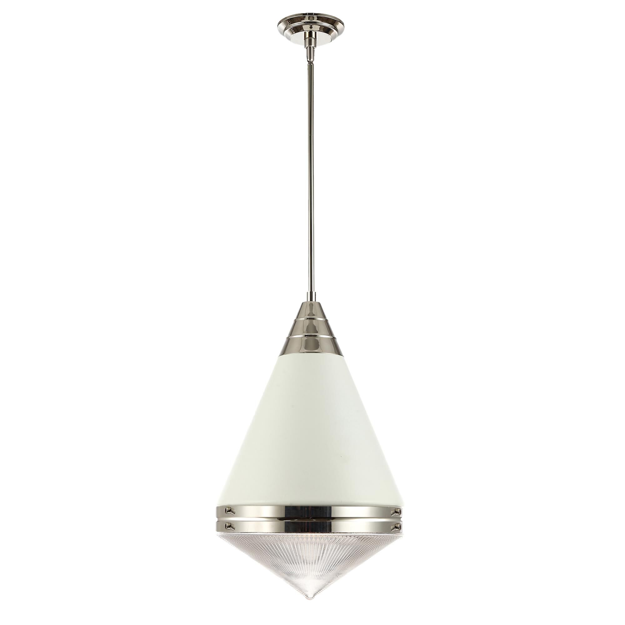 Shown in White and Polished Nickel finish and Prairie Rib Frost glass