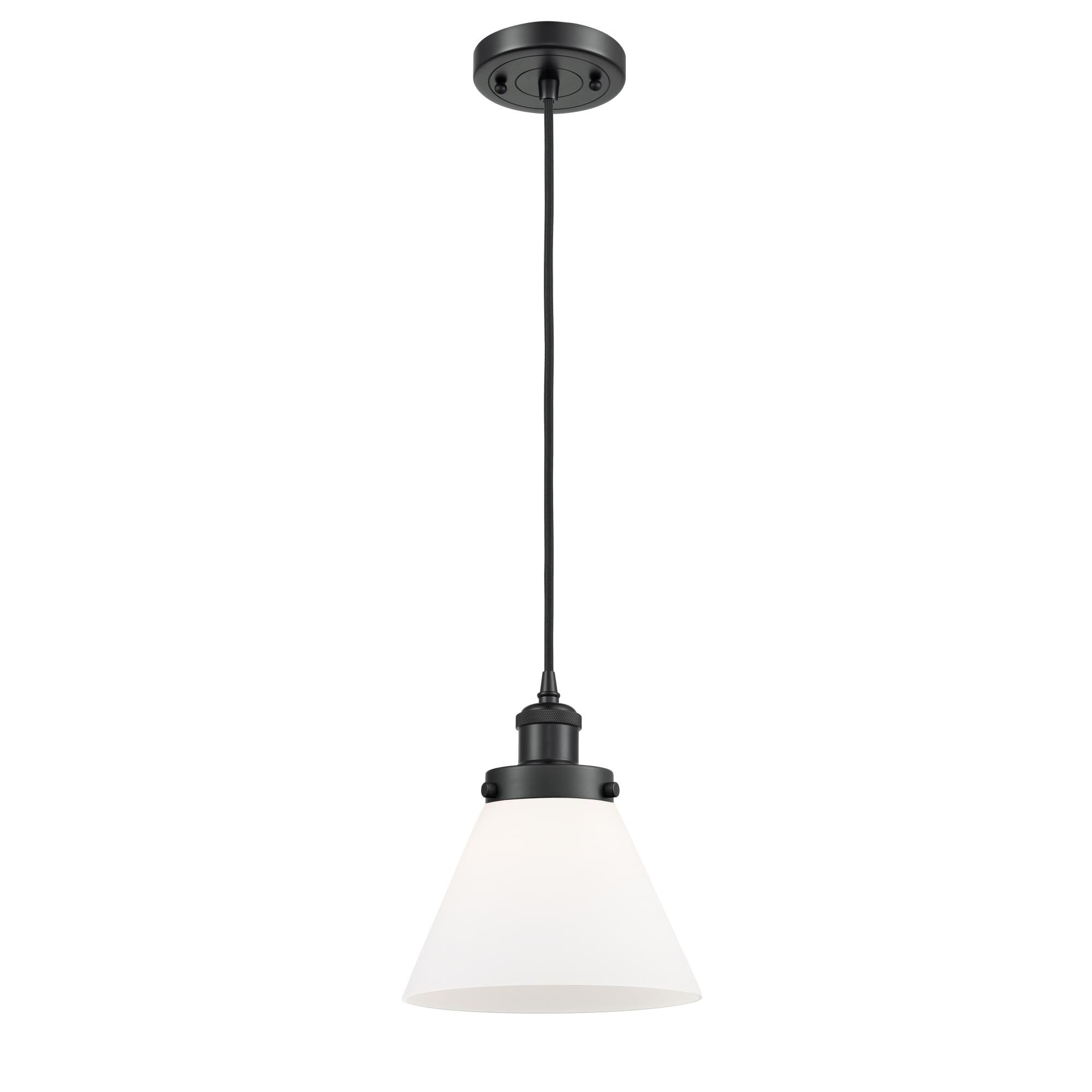 Shown in Matte Black finish and Cone glass and Glass shade