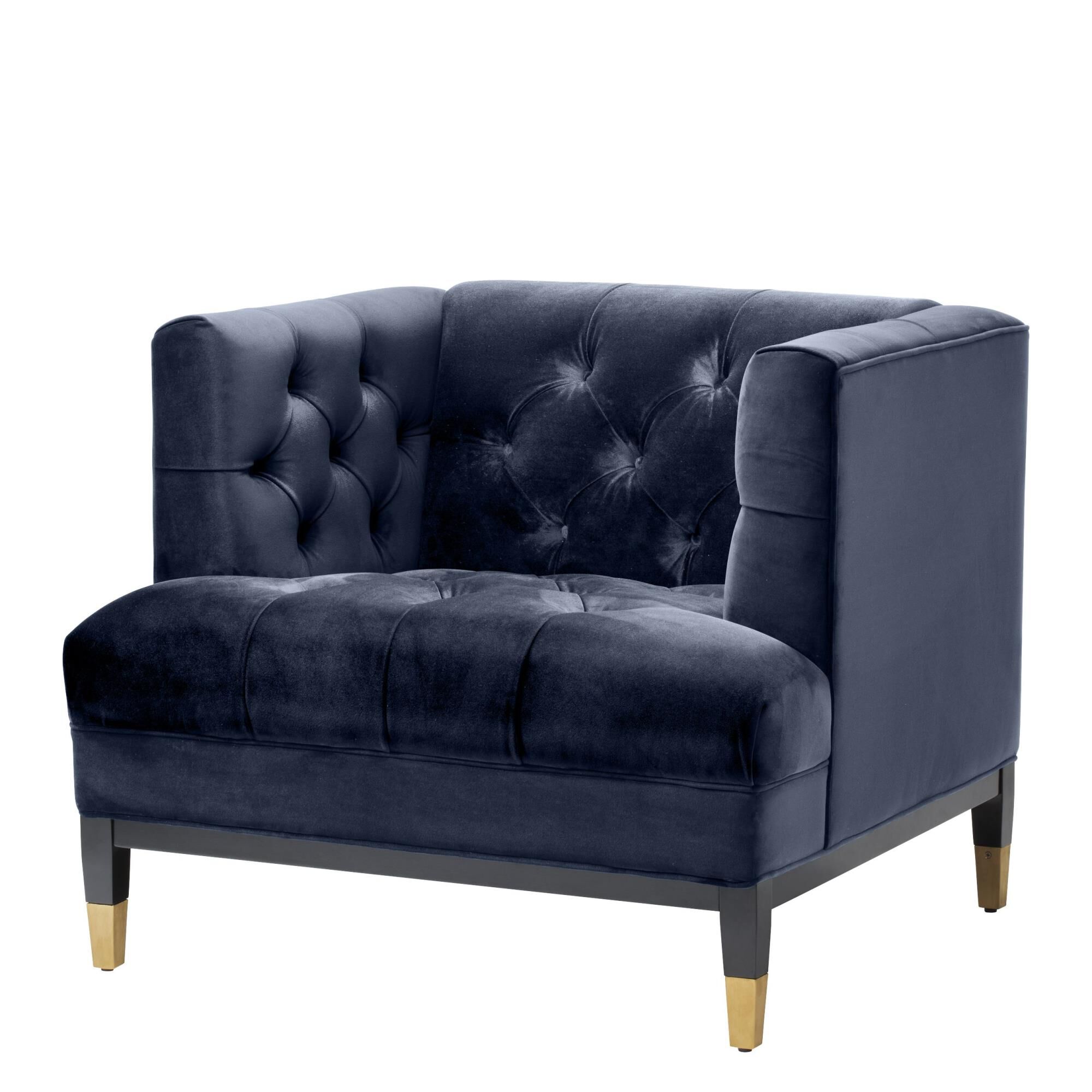 Shown in Savona Midnight Blue Velvet | Black & Brass Finish Legs finish