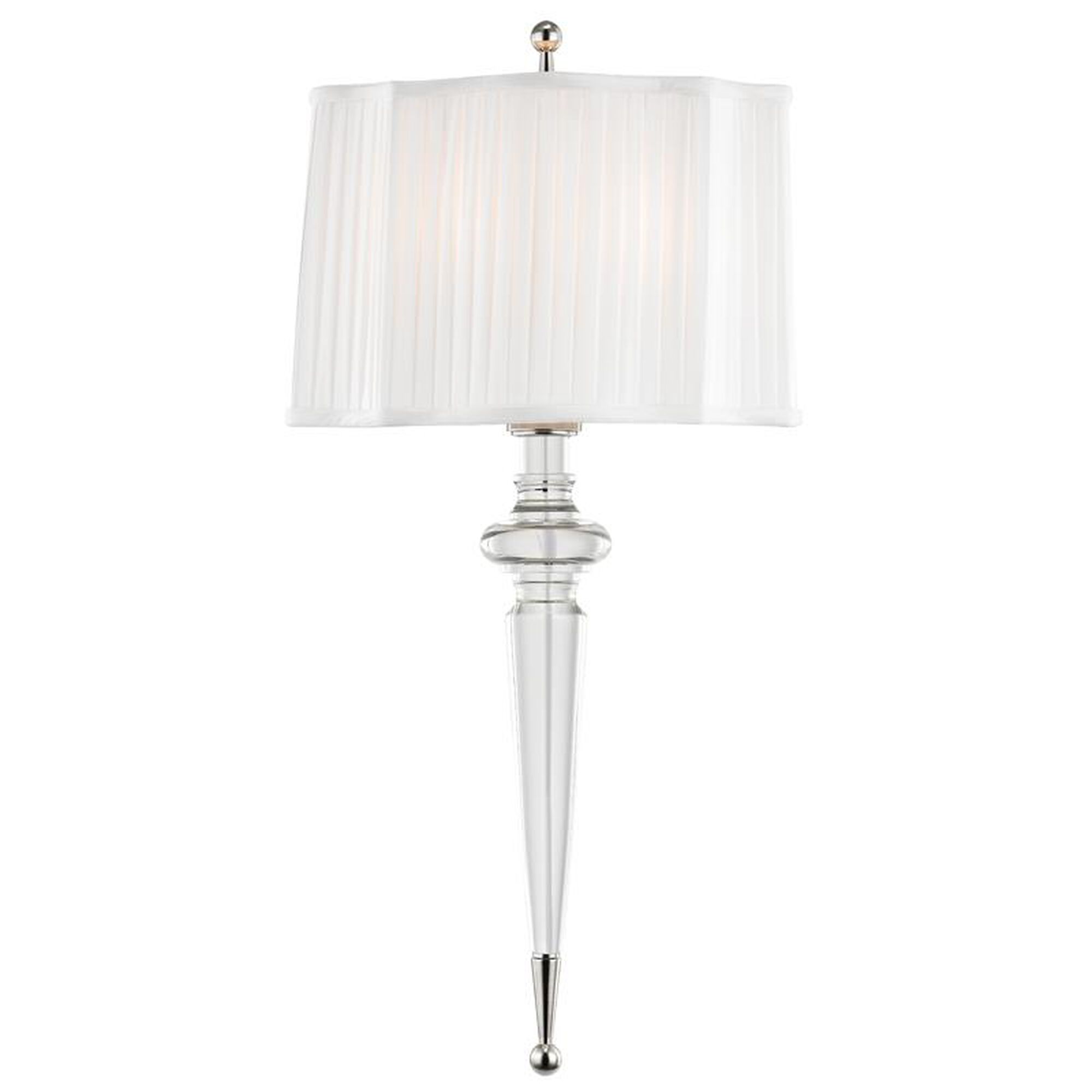 Shown in Polished Nickel finish and Off White Faux Silk shade