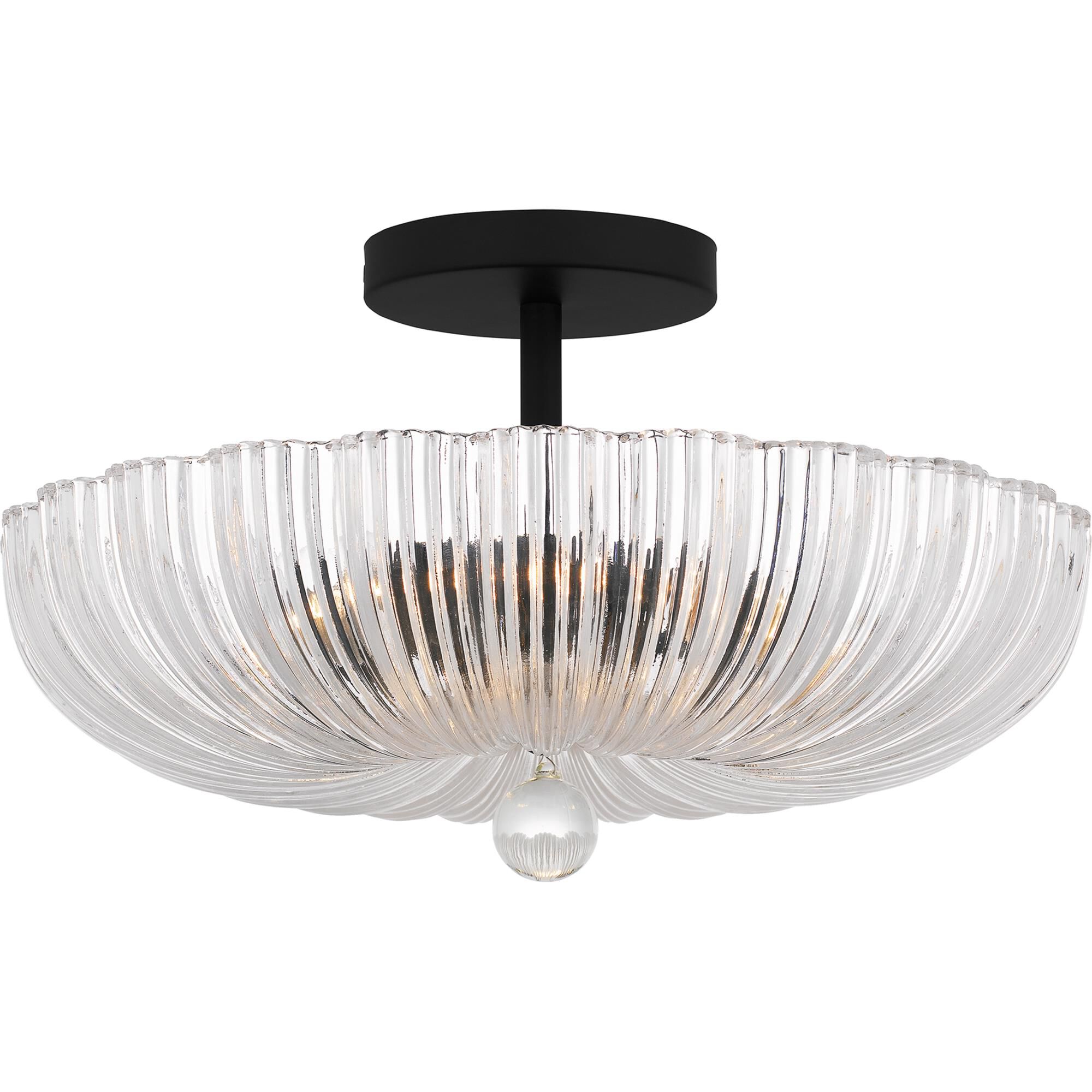 Shown in Matte Black finish and Clear Ribbed Glass shade