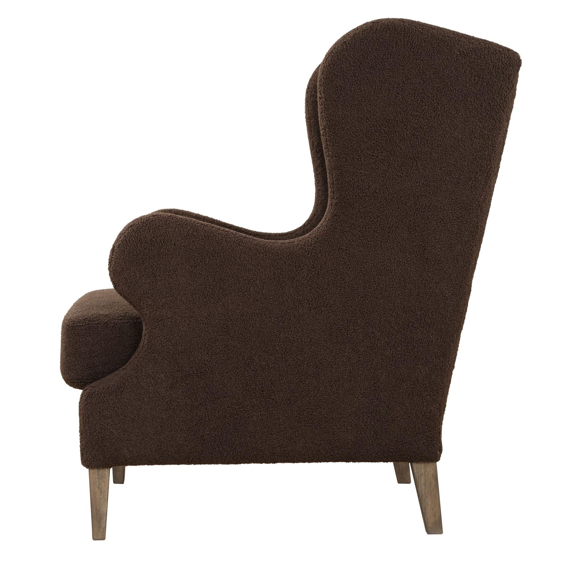 Shown in A Classic Wingback Chair With A Modern Twist. Dramatic Curved Lines Are Accentuated By The Rich Choc finish