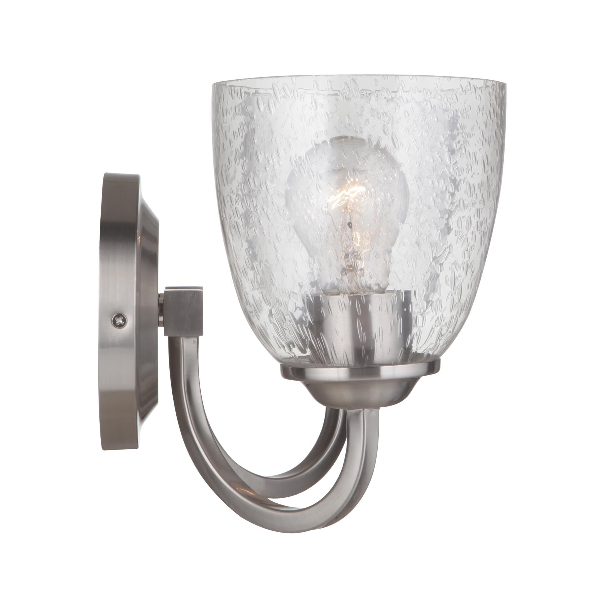 Shown in Brushed Polished Nickel finish and Clear Seeded glass and Glass shade