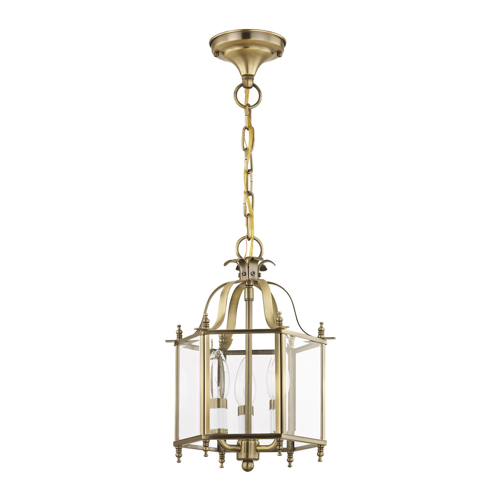 Shown in Antique Brass finish and Clear Beveled glass