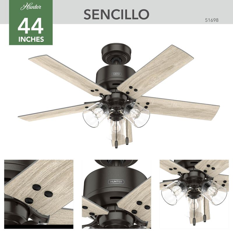 Sencillo 44 Inch Ceiling Fan with Light Kit by Hunter Fan