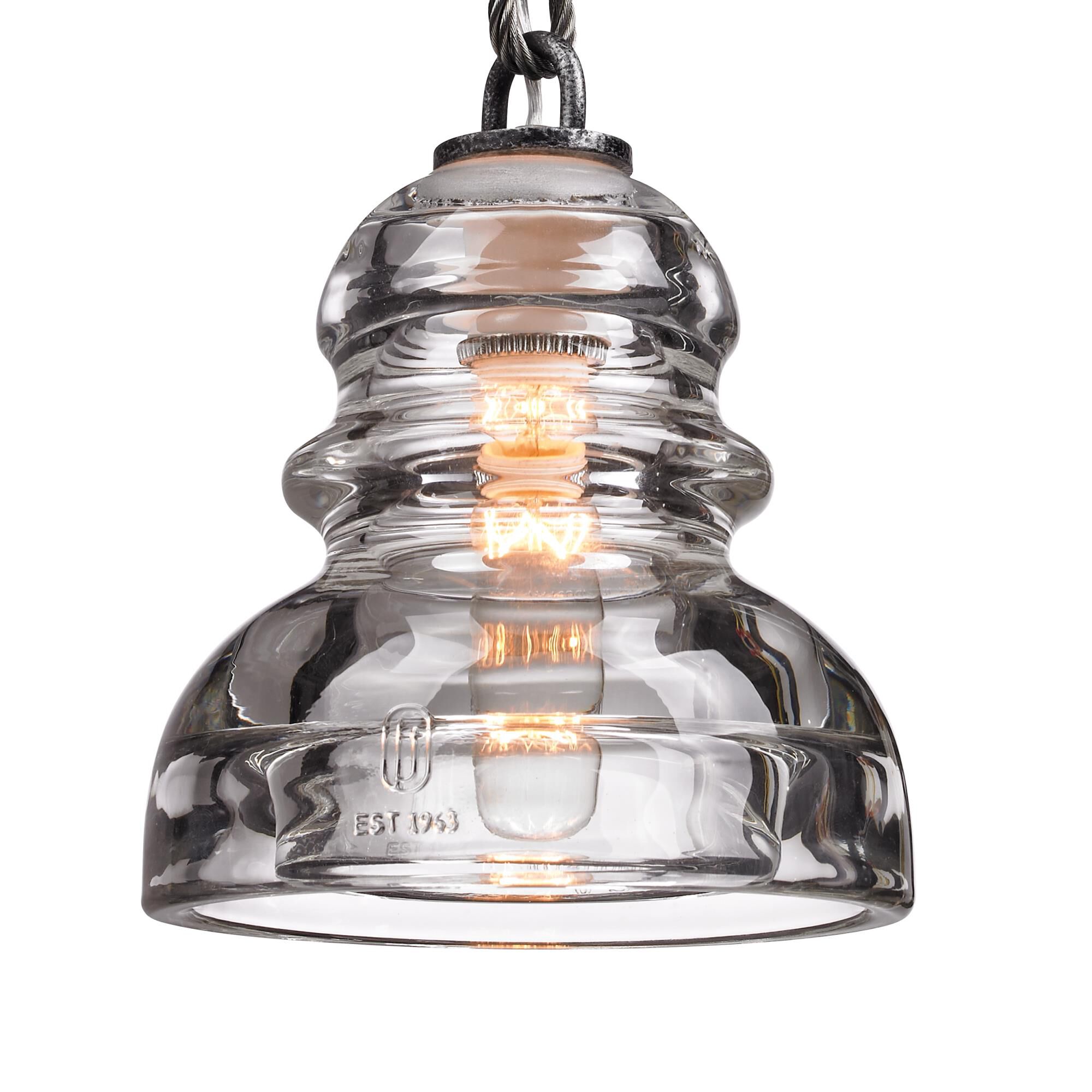 Shown in Old Silver finish and Clear glass and Historic Pressed Glass shade