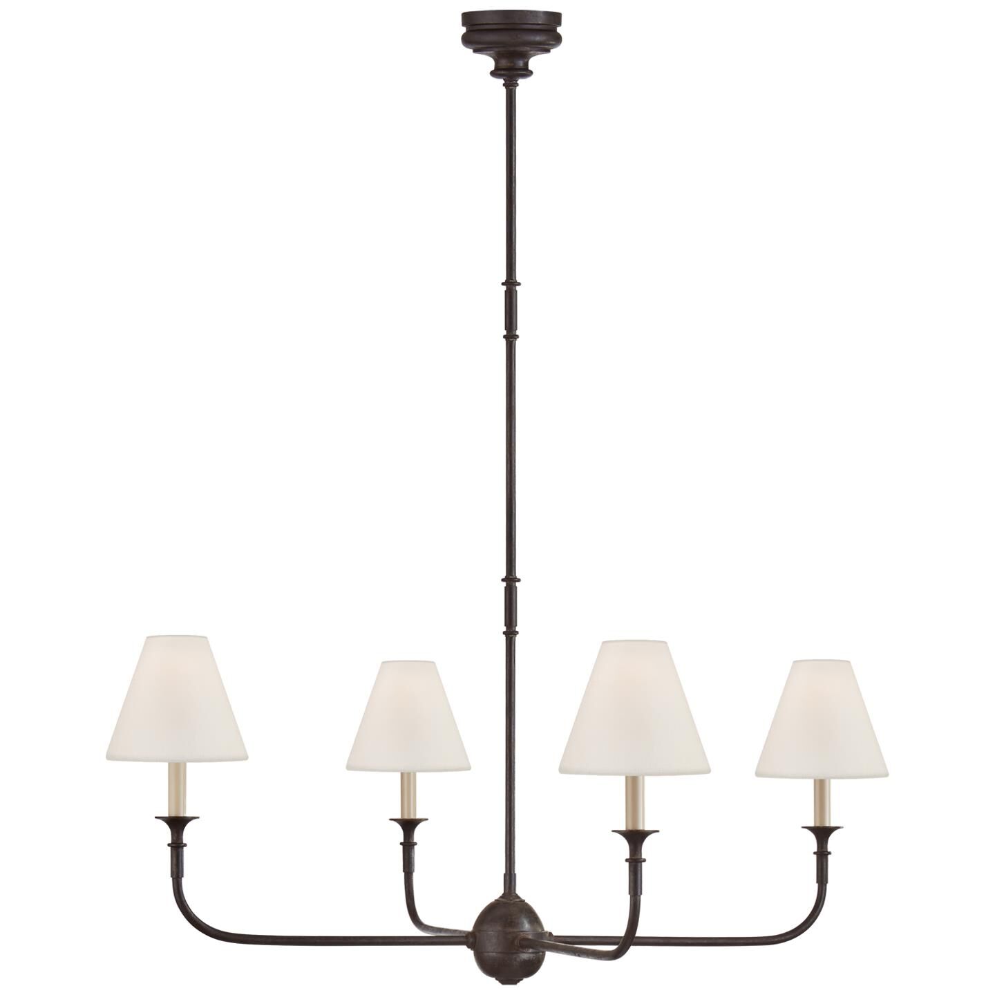 Shown in Aged Iron And Ebonized Oak finish and Linen shade