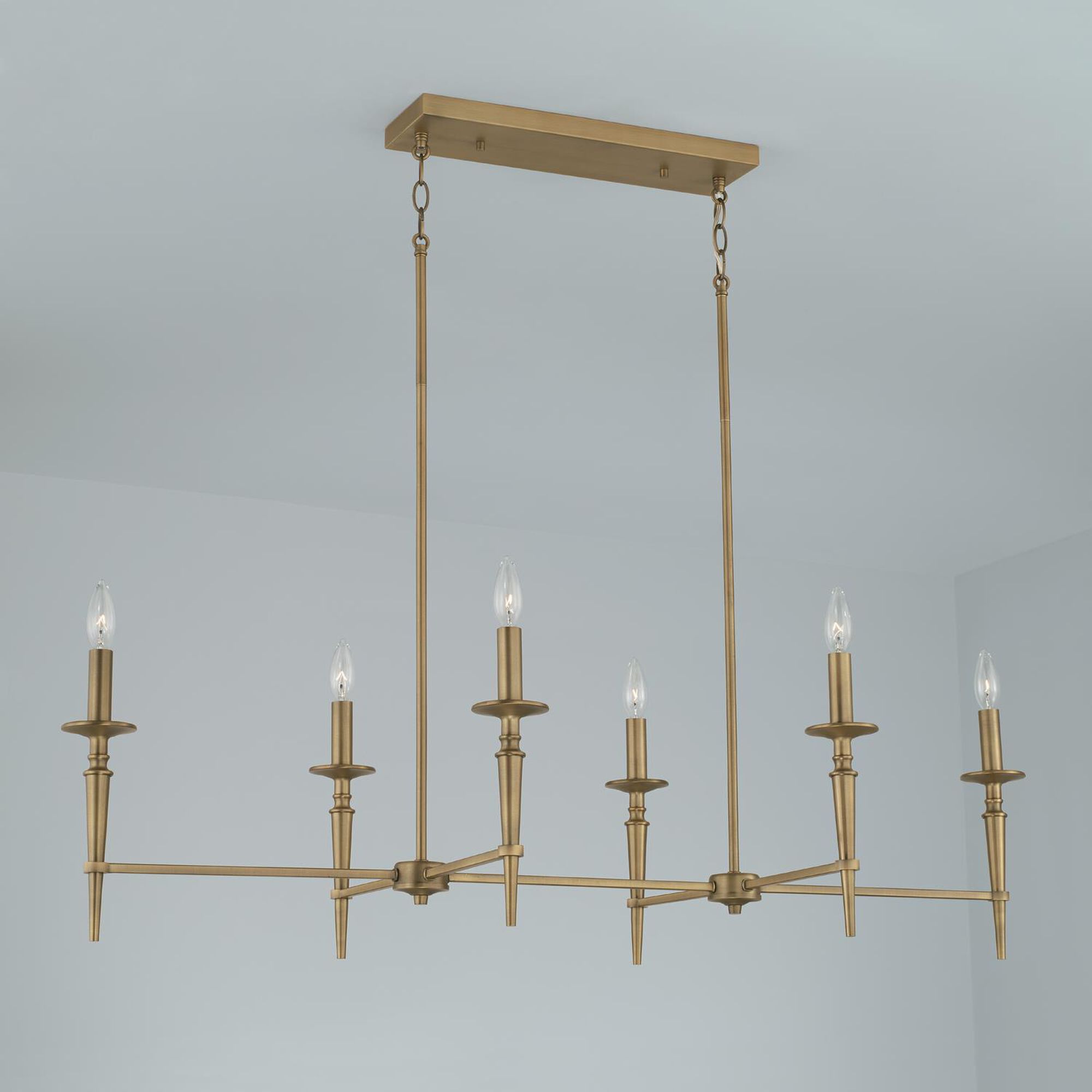 Shown in Aged Brass finish and 701 glass and White Fabric Stay-Straight s shade