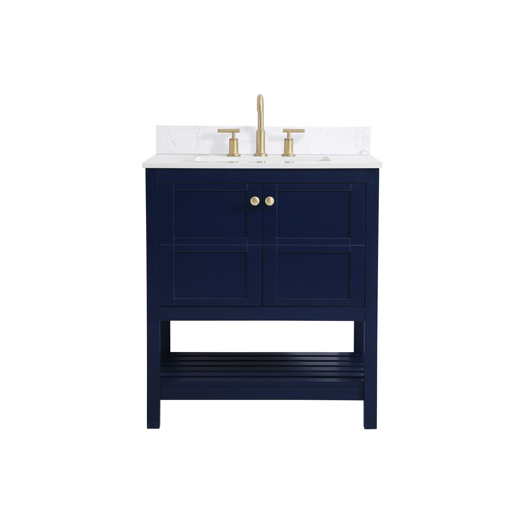 Shown in Blue And Gold With Calacatta Quartz finish