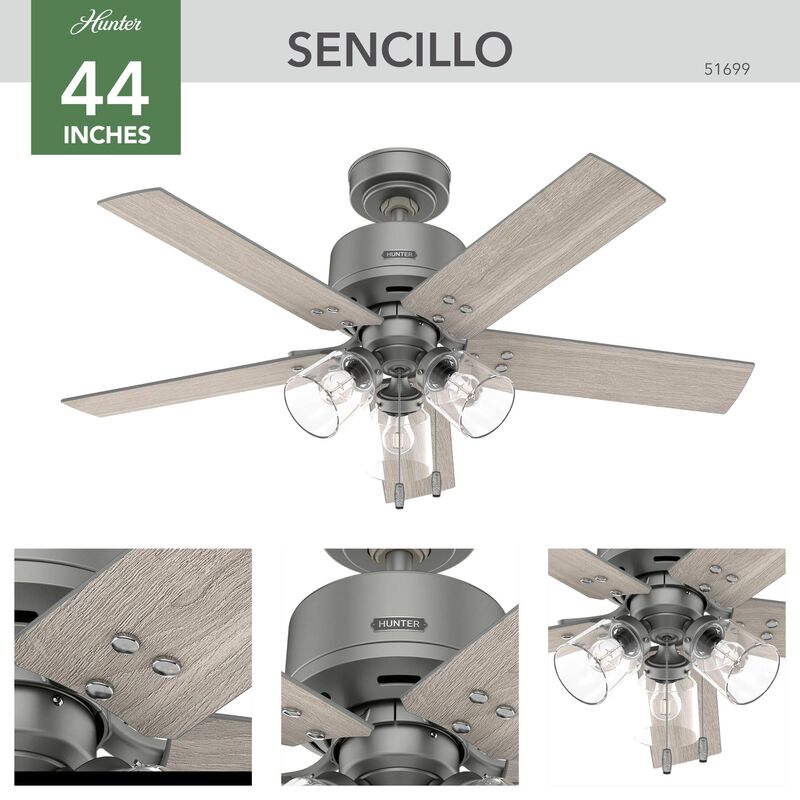 Sencillo 44 Inch Ceiling Fan with Light Kit by Hunter Fan