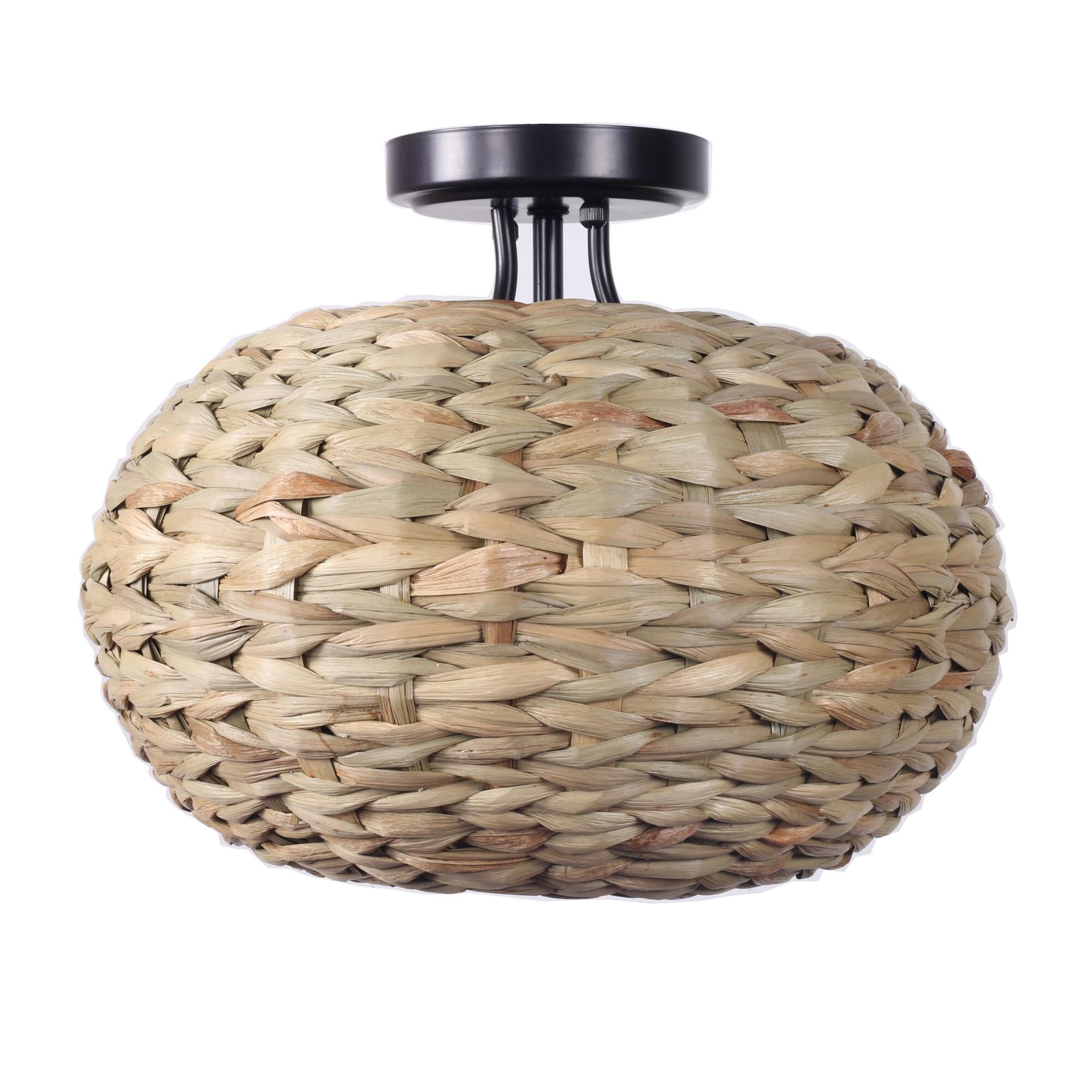 Shown in Natural finish and Rattan Shade glass