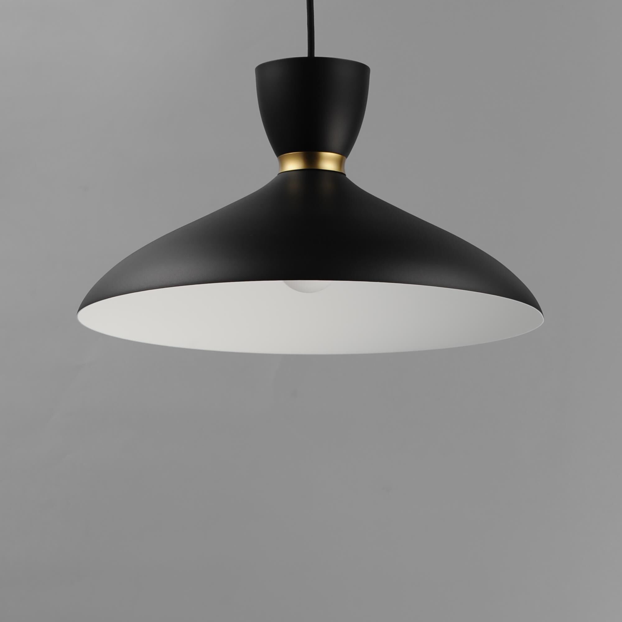 Shown in Black / Satin Brass finish and Alumimum shade