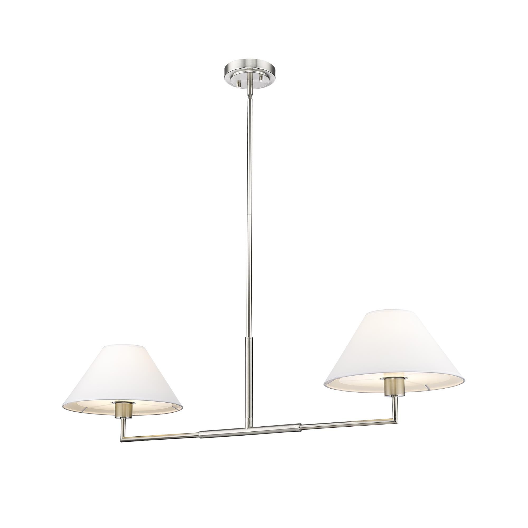 Shown in Brushed Nickel finish and White Linen glass and White Linen shade