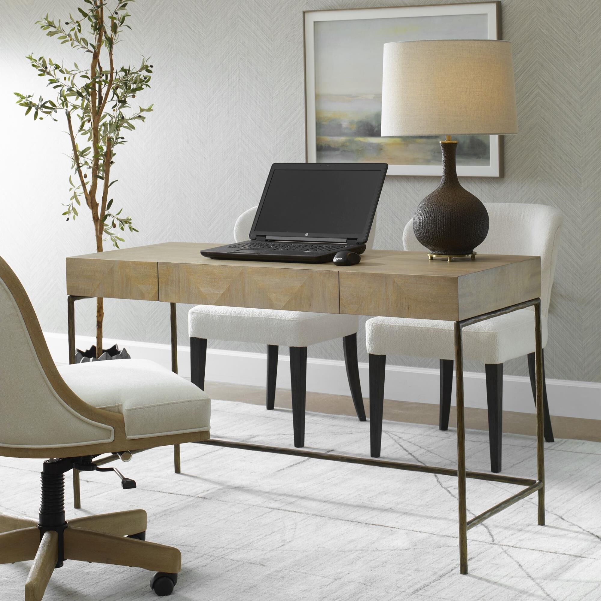 Shown in The Aristotle Desk Provides Any Room With A Clean-Lined Contemporary Work-Space. Finished In A Vibra finish