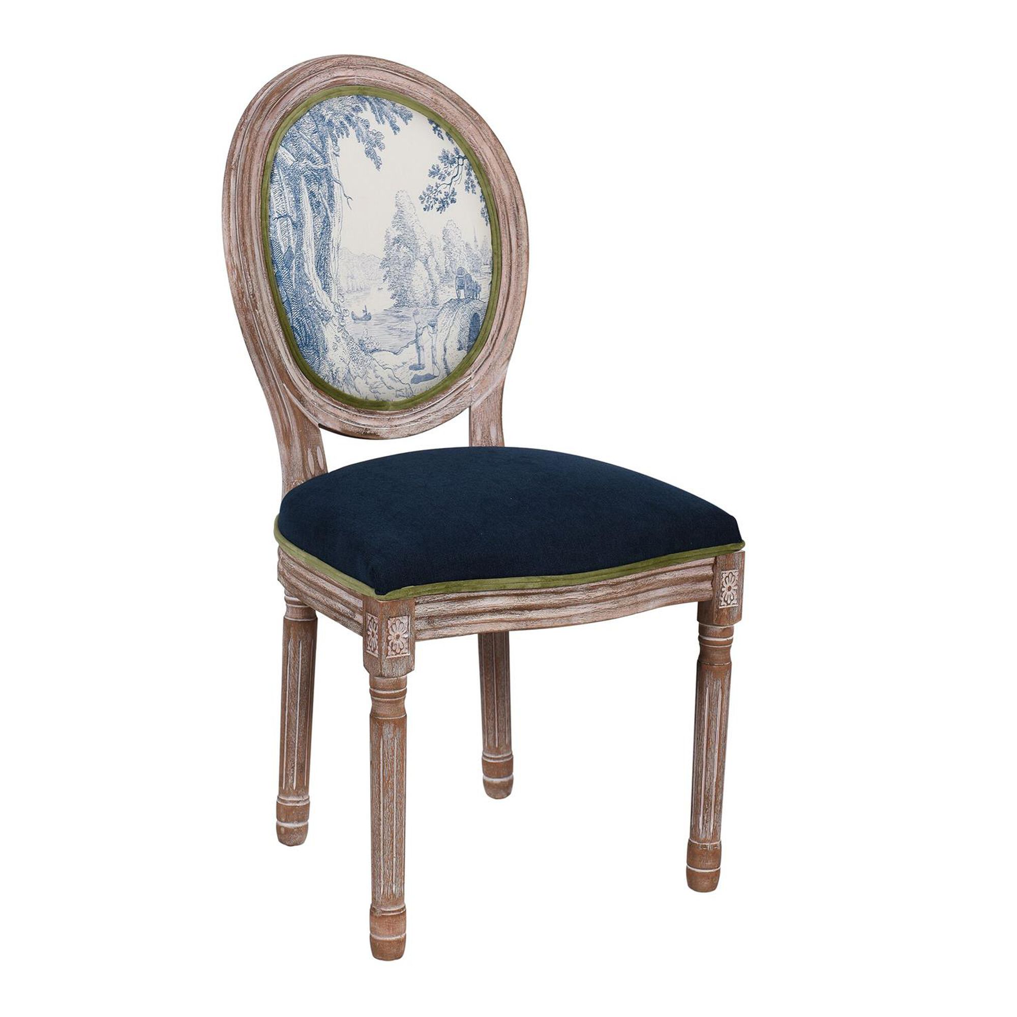 Shown in Blue Toile, Navy Velvet, Lime Green and Taupe Washed finish