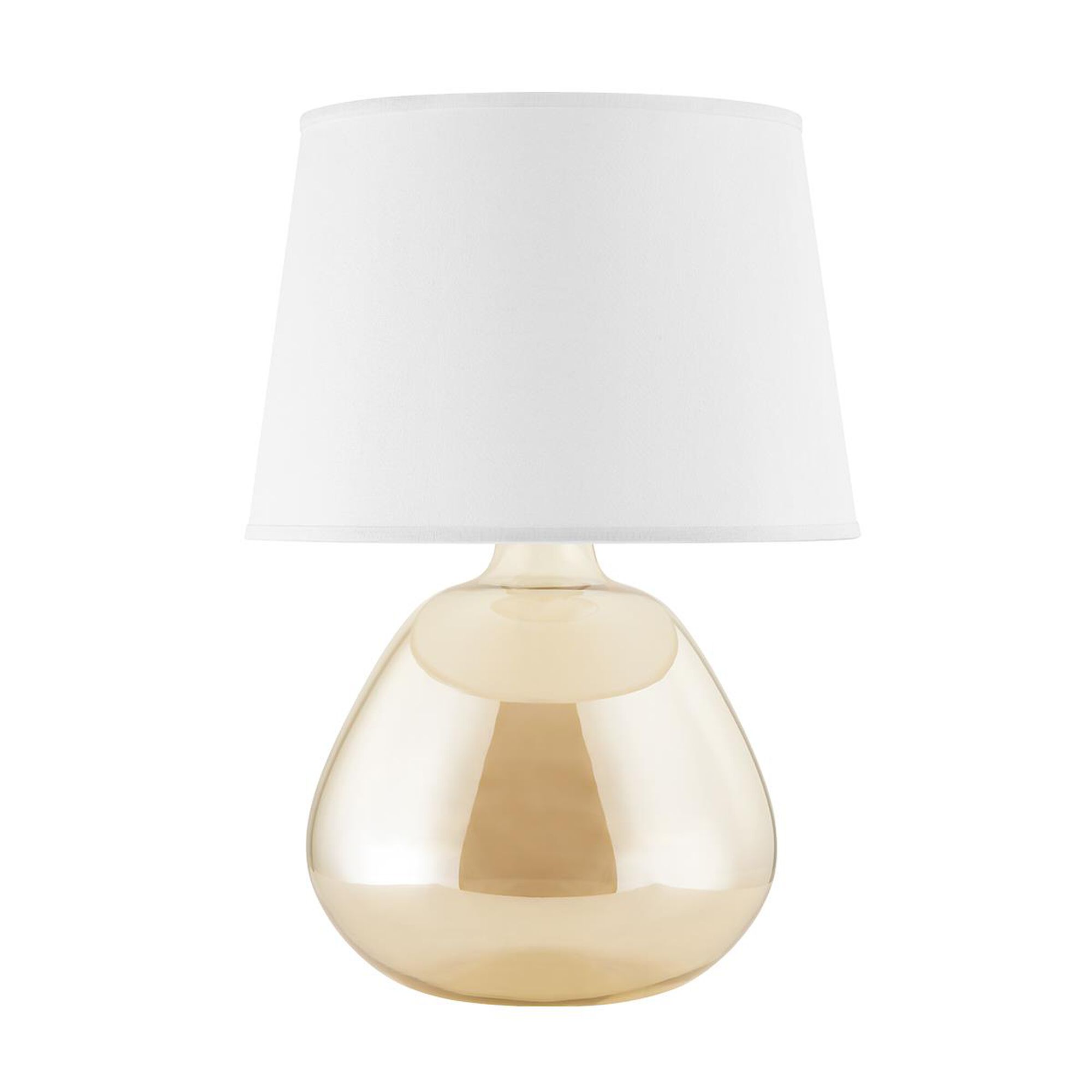 Shown in Aged Brass finish and White Linen shade