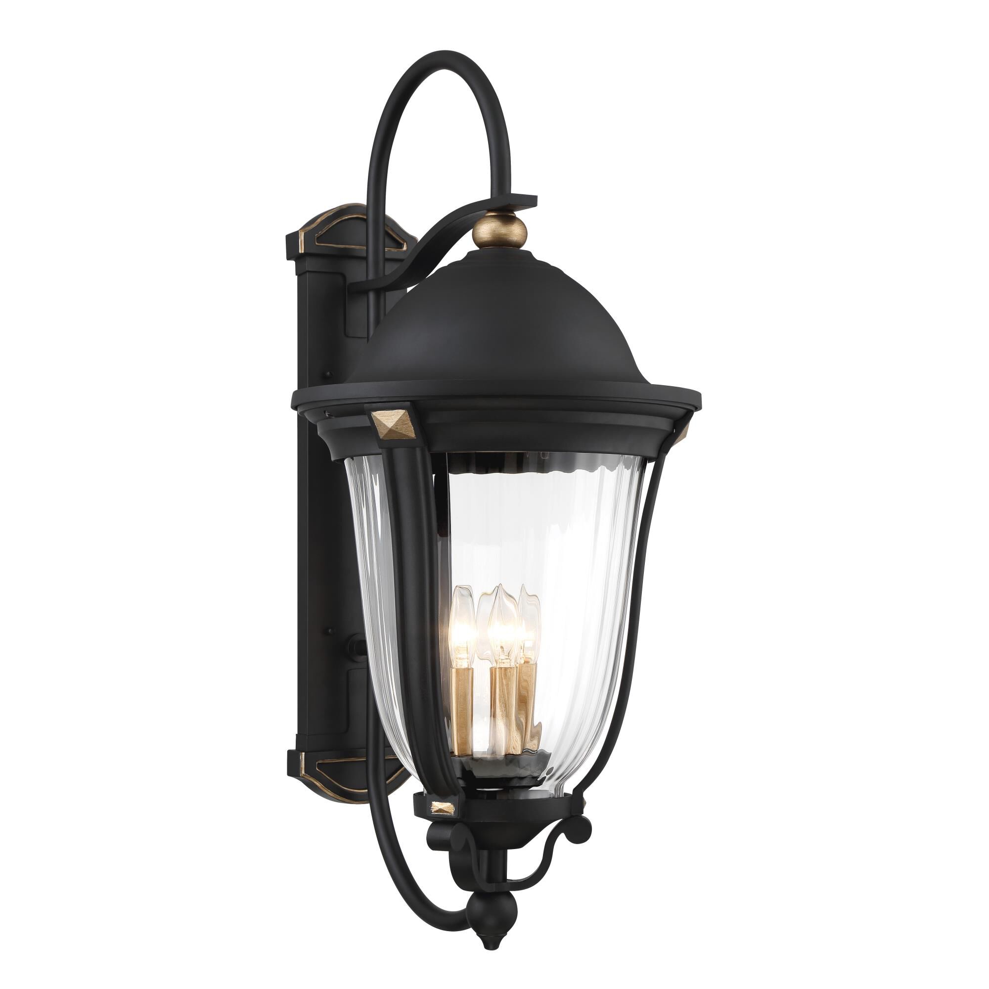 Shown in Sand Coal And Vermeil Gold finish and Clear Optic Ribbed glass and Glass shade