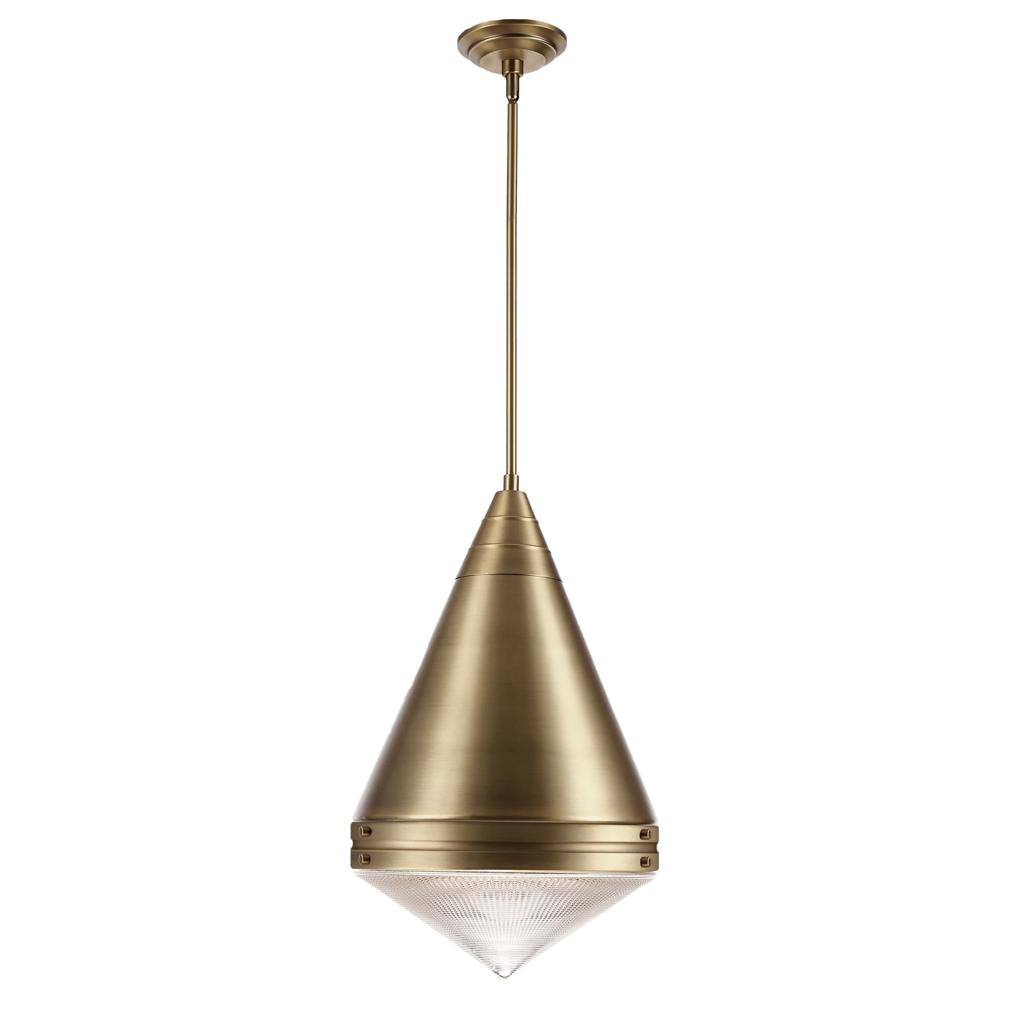 Shown in Natural Aged Brass finish and Prairie Rib Frost glass