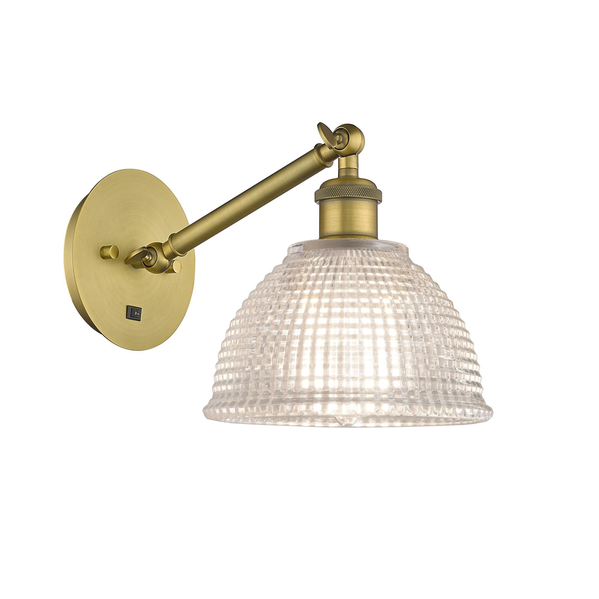 Shown in Brushed Brass finish and Clear Arietta glass