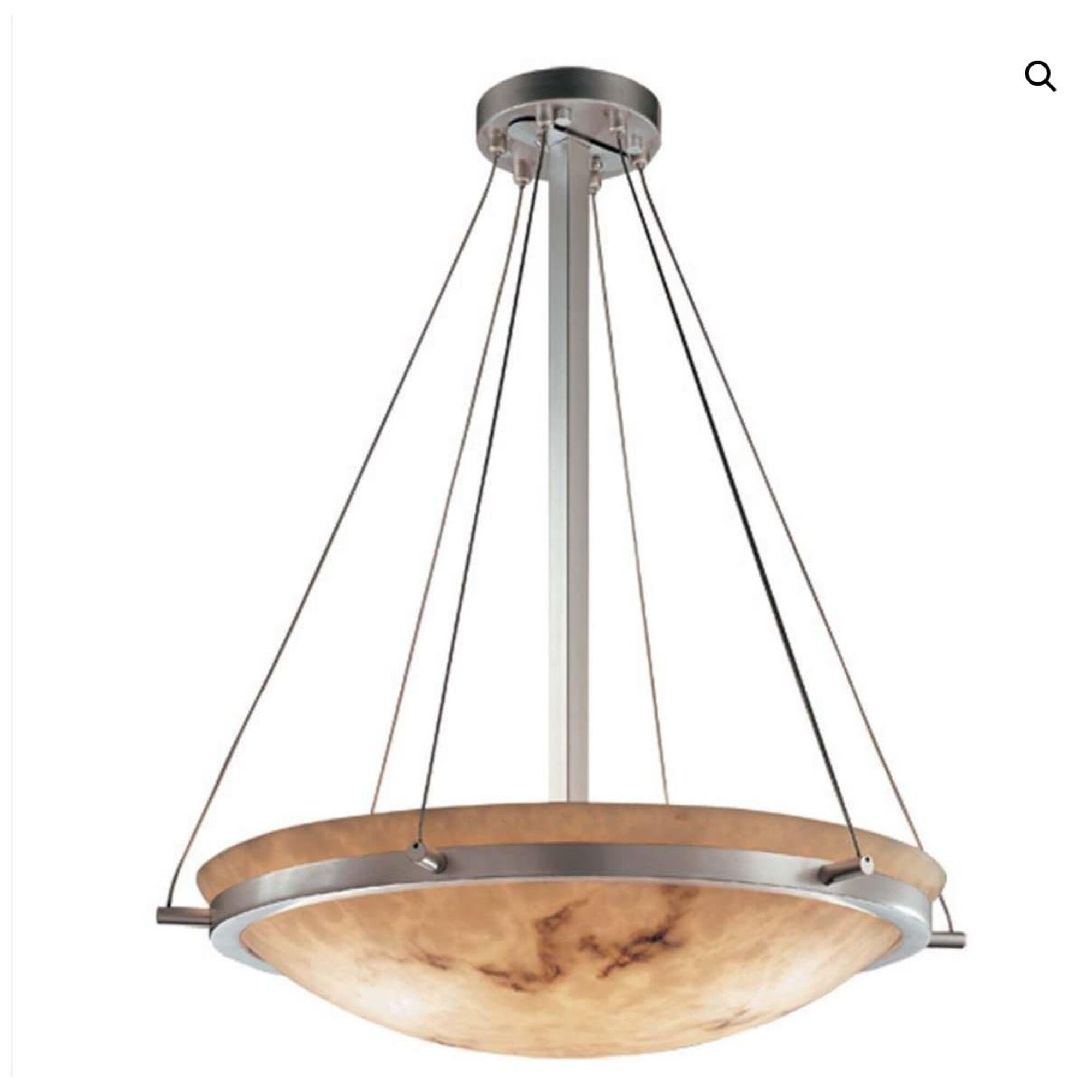 Shown in Brushed Nickel finish and Alabaster Rocks glass and Round Bowl (ALR) shade