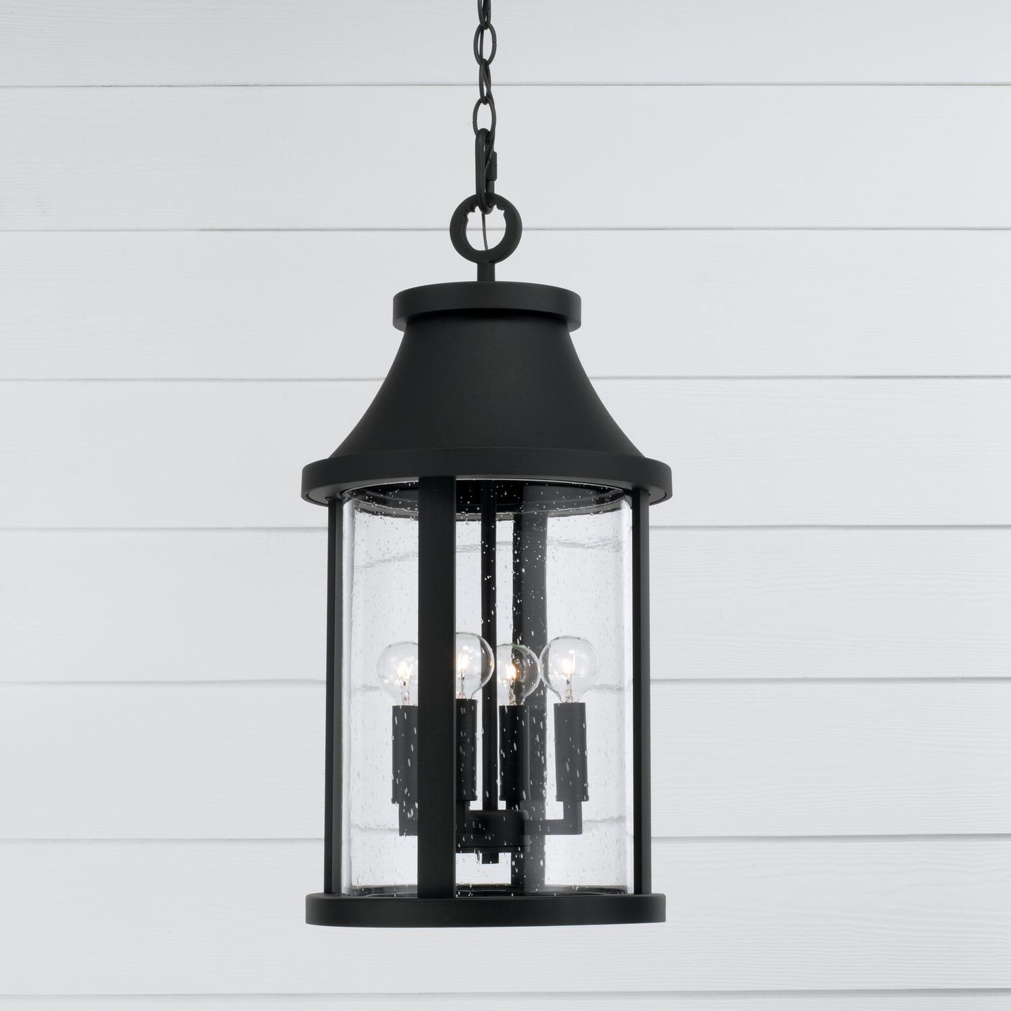 Shown in Black finish and Clear Seeded glass