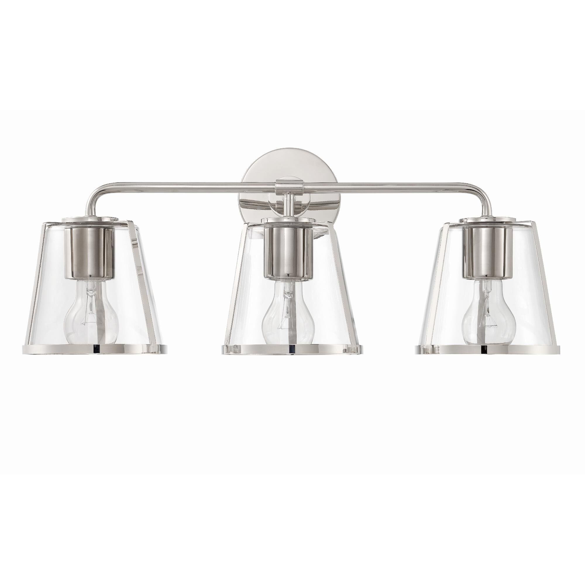 Shown in Polished Nickel finish and Clear glass and Clear Glass shade