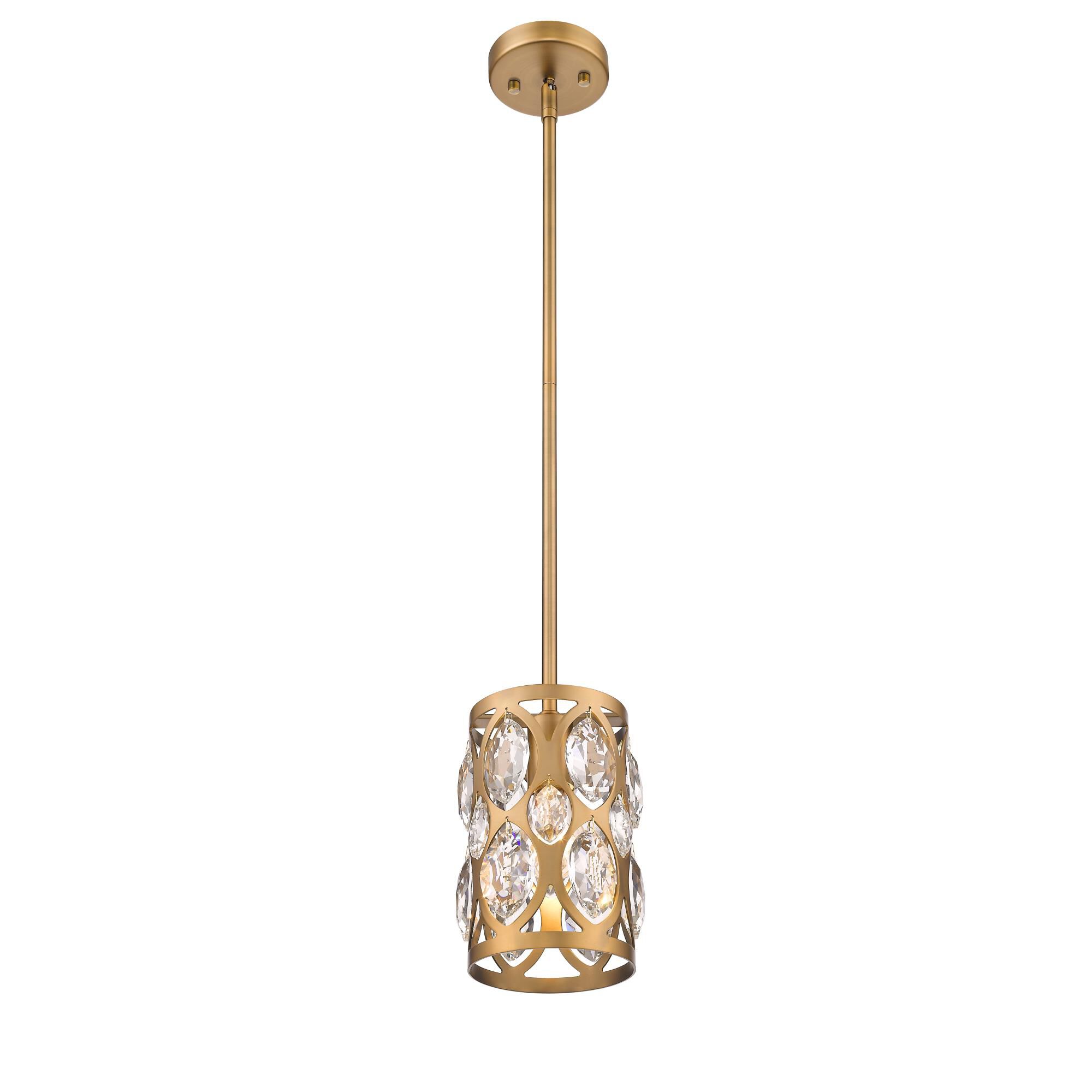 Shown in Heirloom Brass finish and Crystal glass and Crystal shade