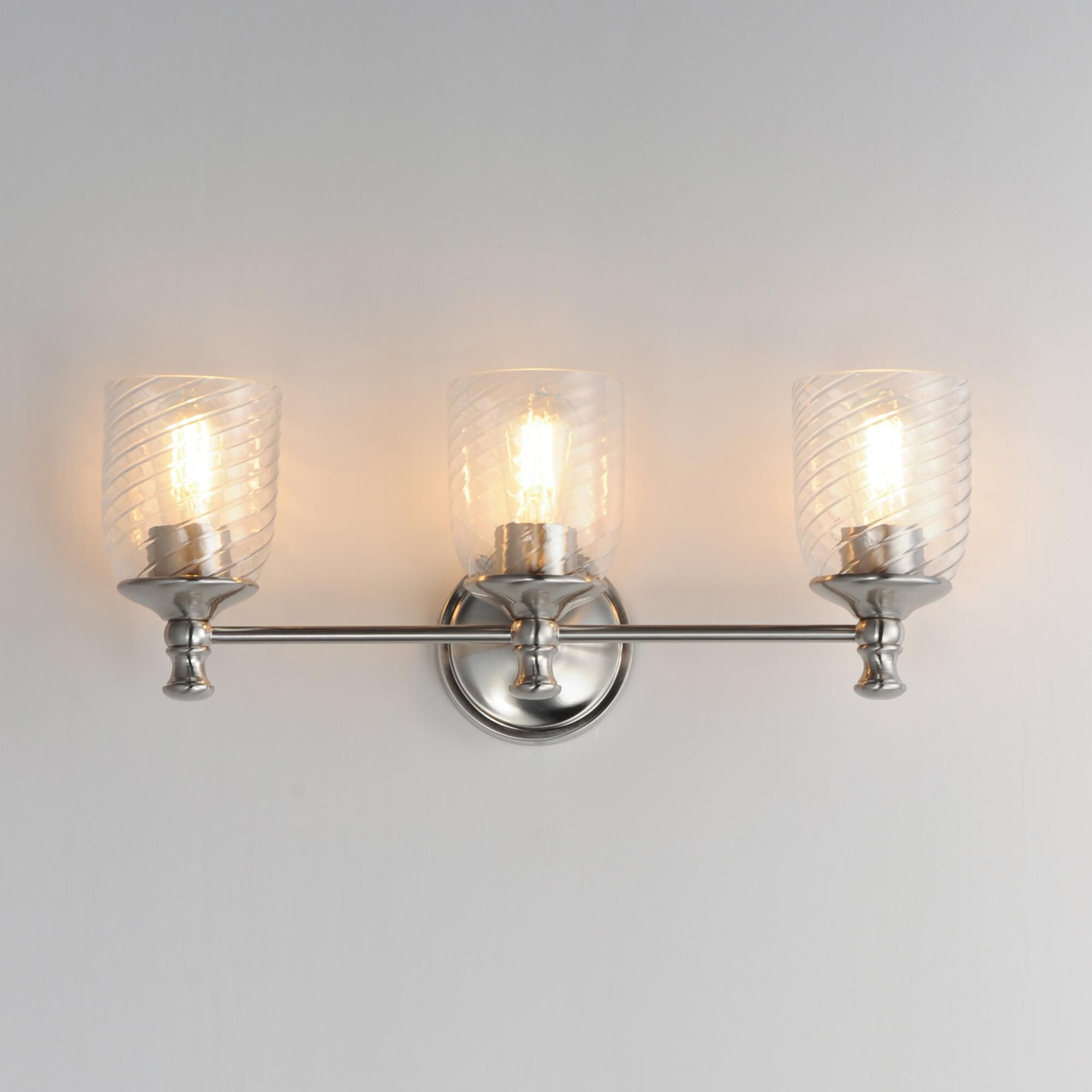 Shown in Satin Nickel finish and Clear Ribbed glass and Glass shade